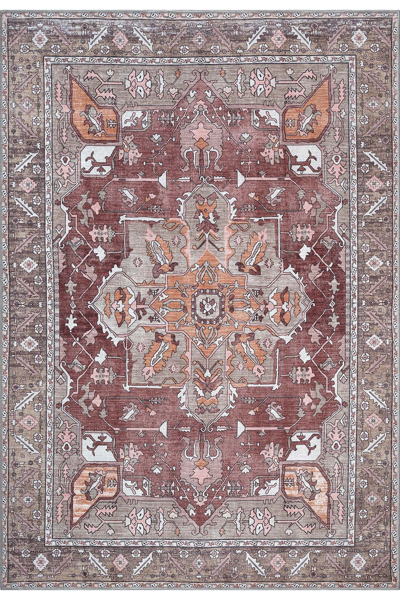 Silas Brown Terracotta Floral Modern Persian Rug