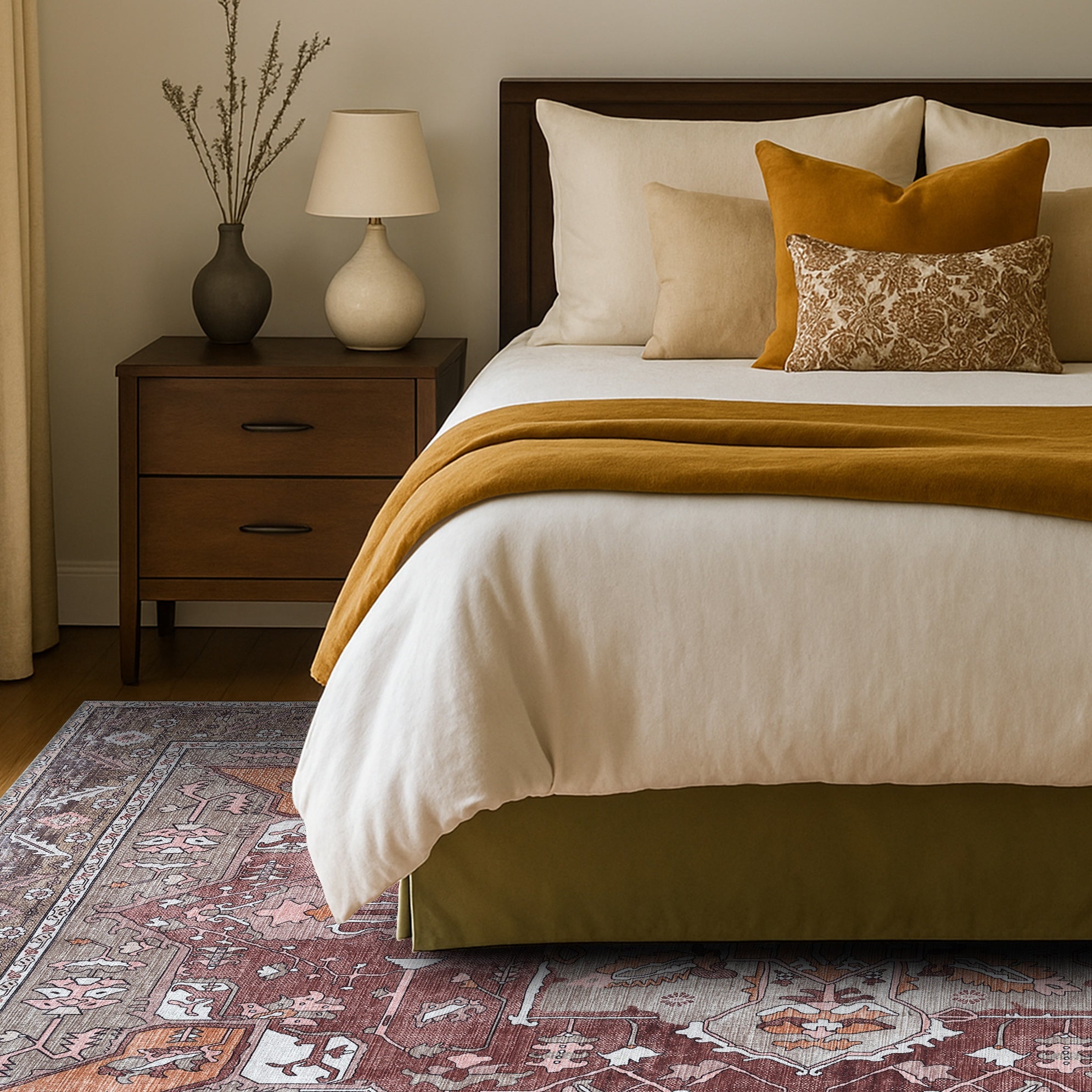 Silas Brown Terracotta Floral Modern Persian Rug