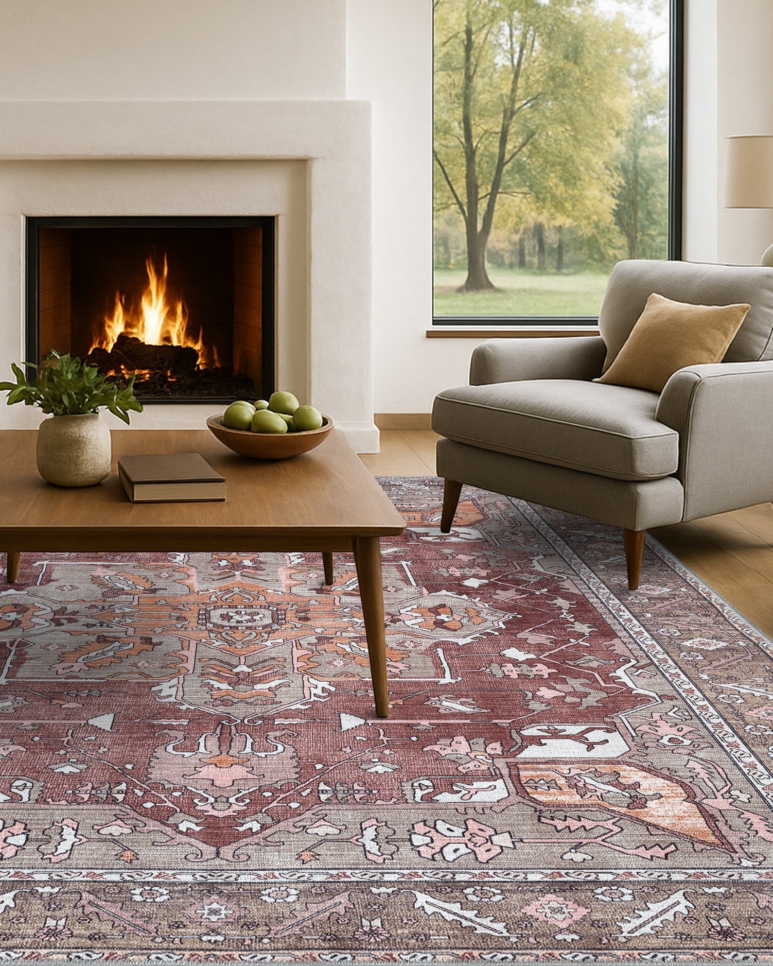 Silas Brown Terracotta Floral Modern Persian Rug