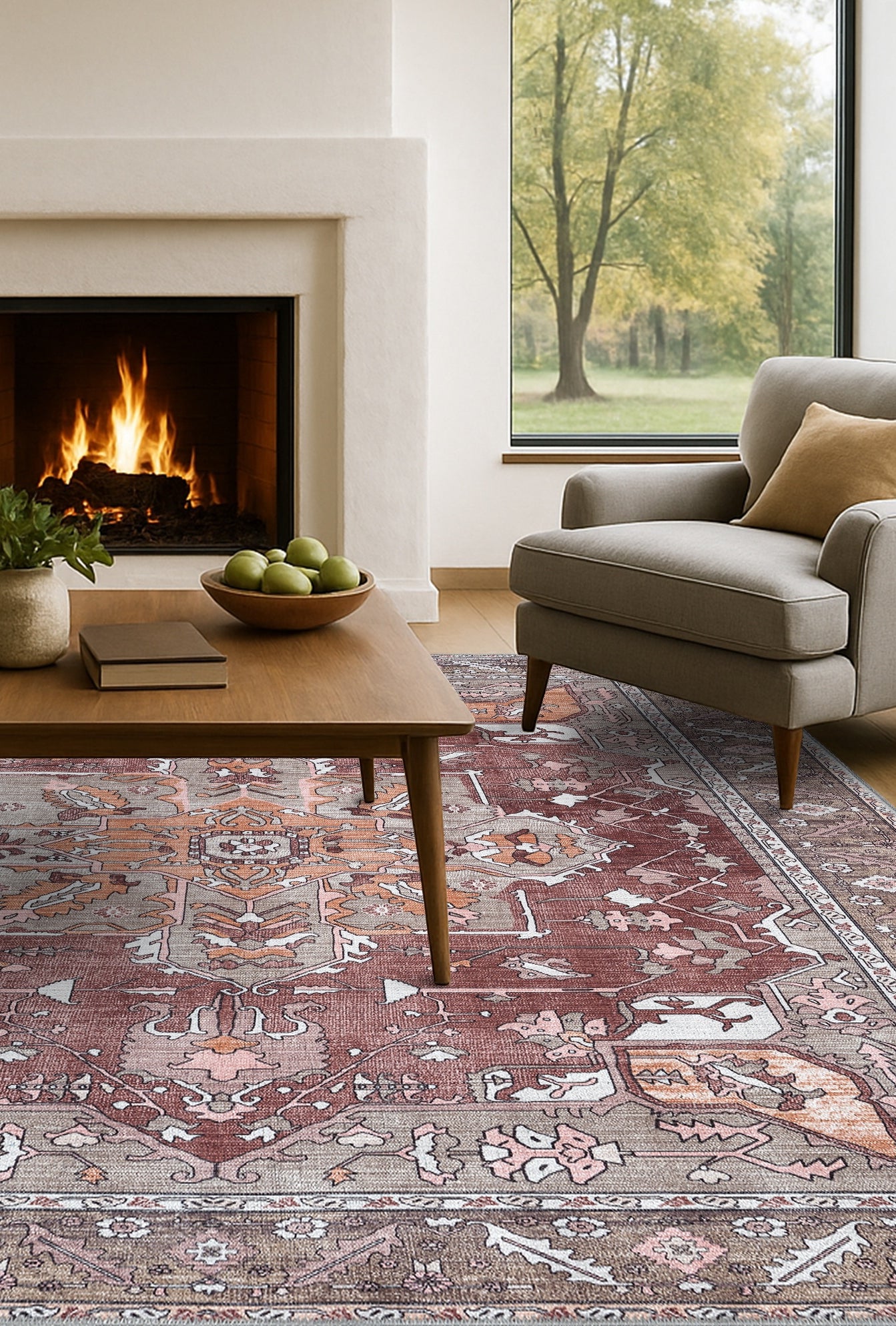 Silas Brown Terracotta Floral Modern Persian Rug