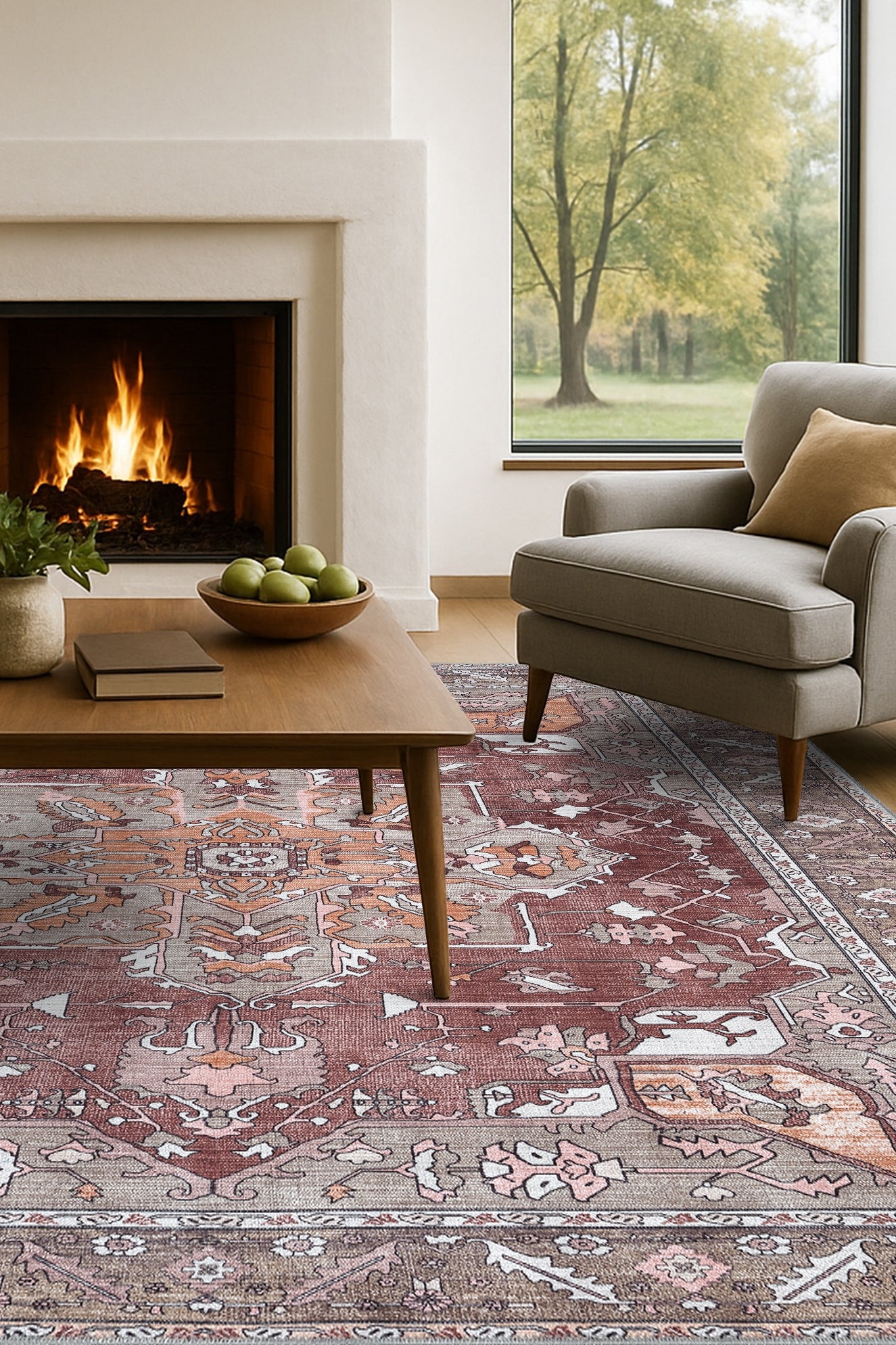 Silas Brown Terracotta Floral Modern Persian Rug