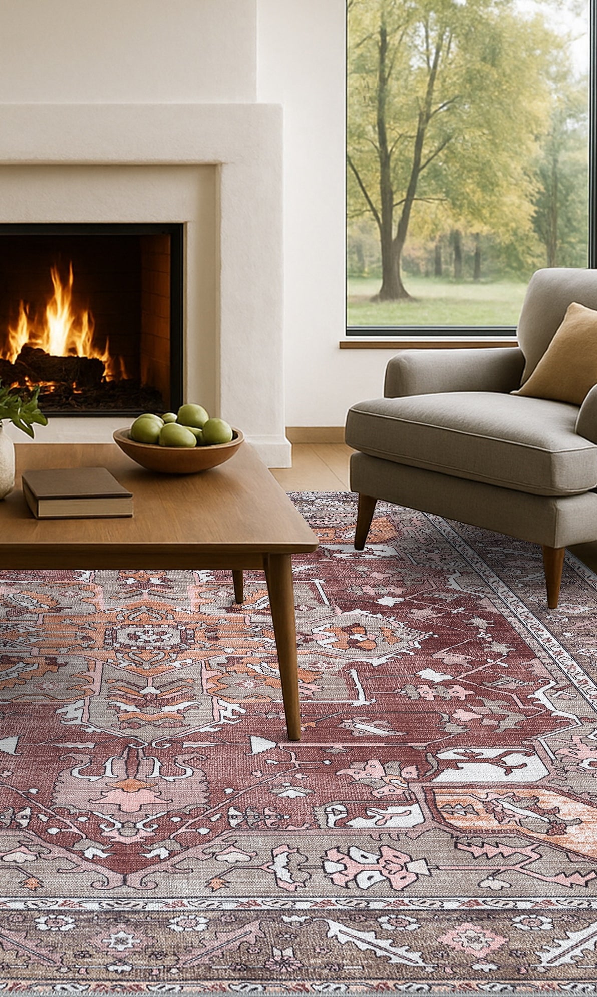 Silas Brown Terracotta Floral Modern Persian Rug
