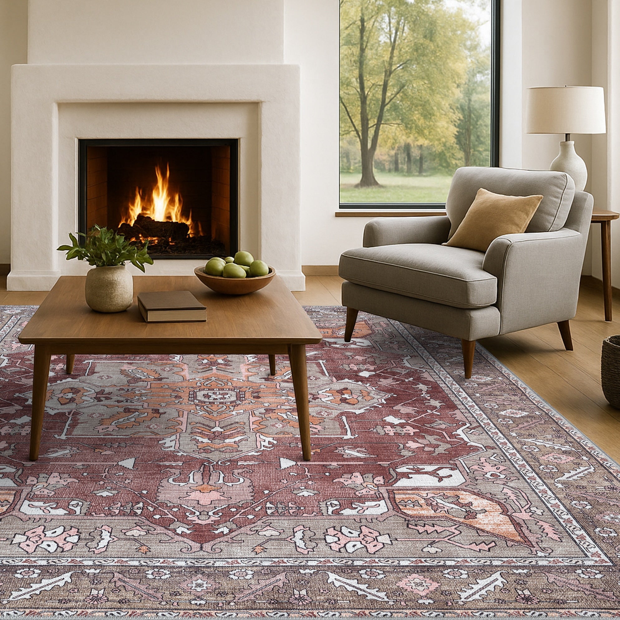 Silas Brown Terracotta Floral Modern Persian Rug