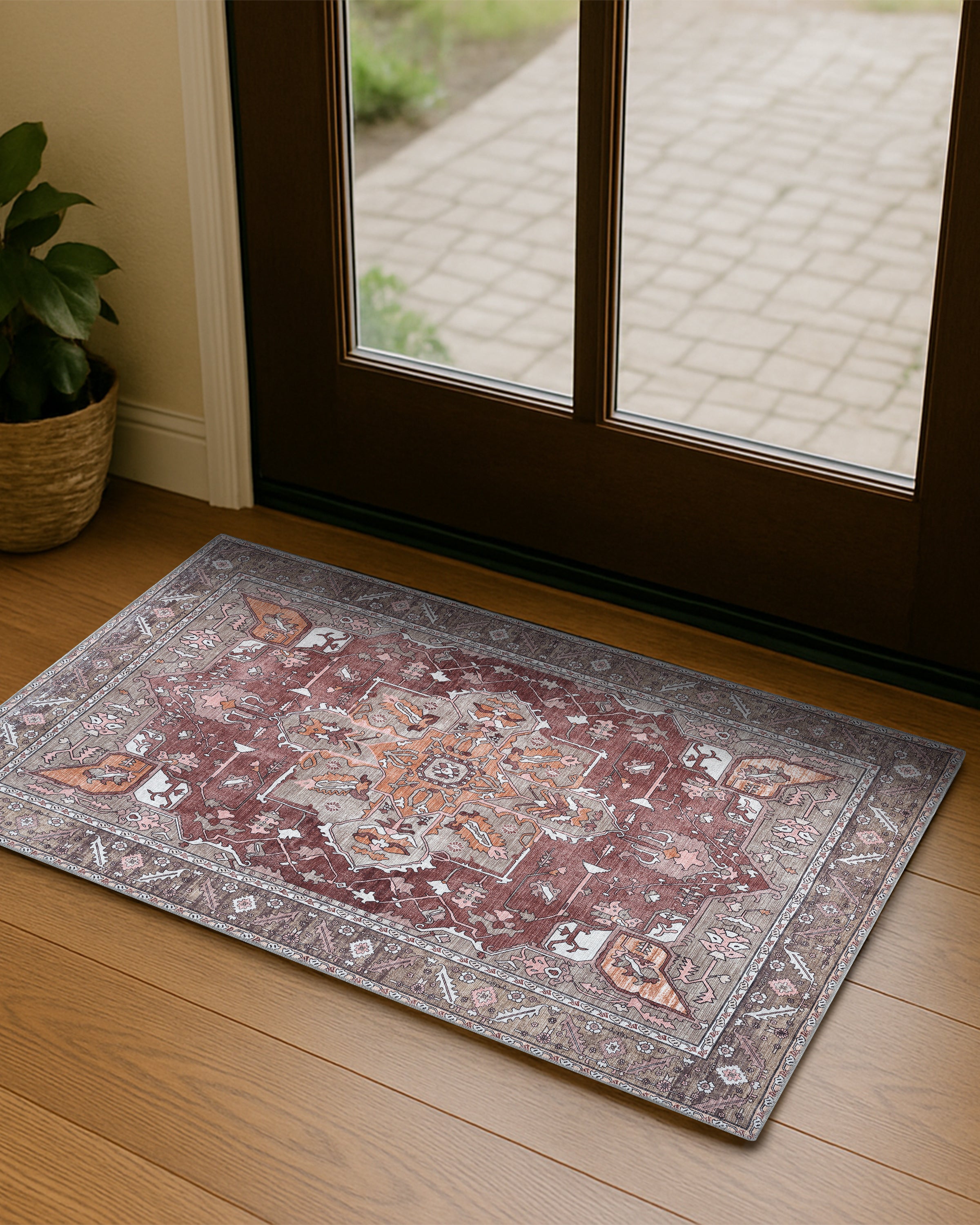 Silas Brown Terracotta Floral Modern Persian Rug