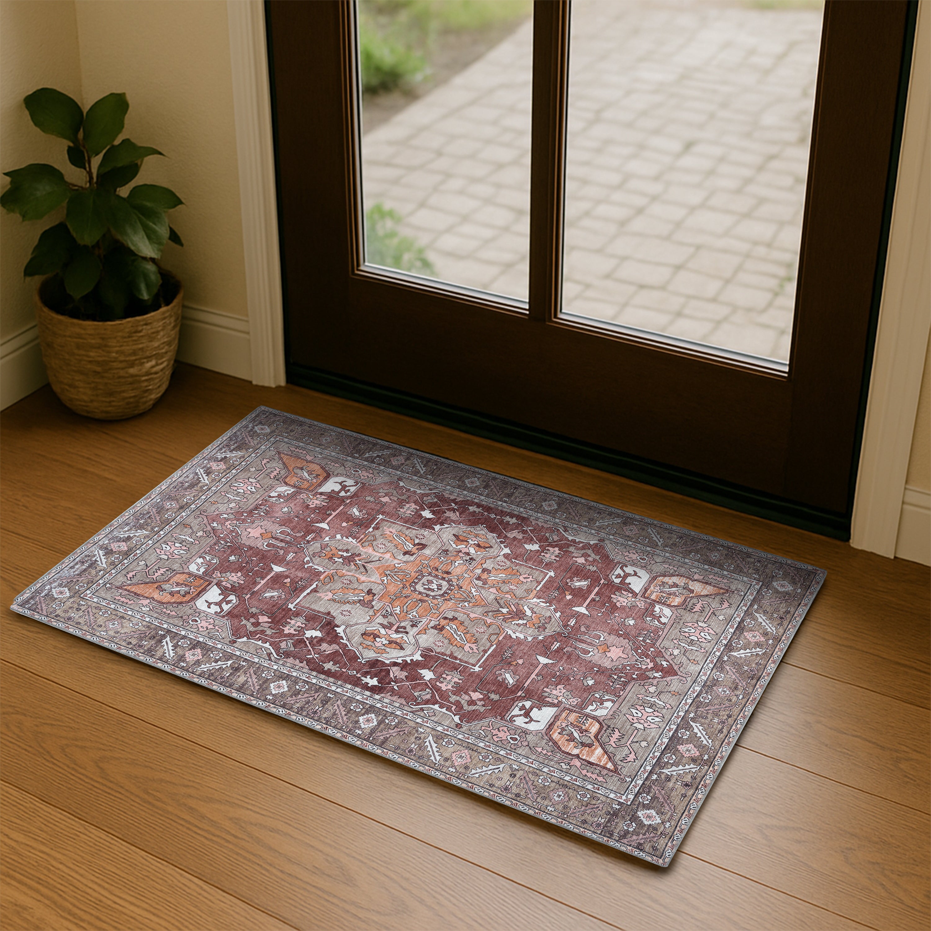 Silas Brown Terracotta Floral Modern Persian Rug