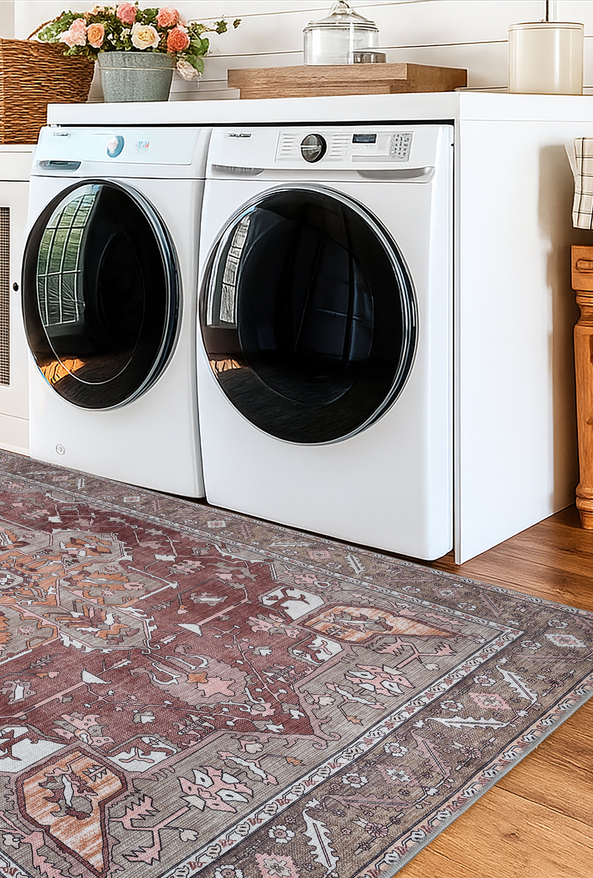 Silas Brown Terracotta Floral Modern Persian Rug