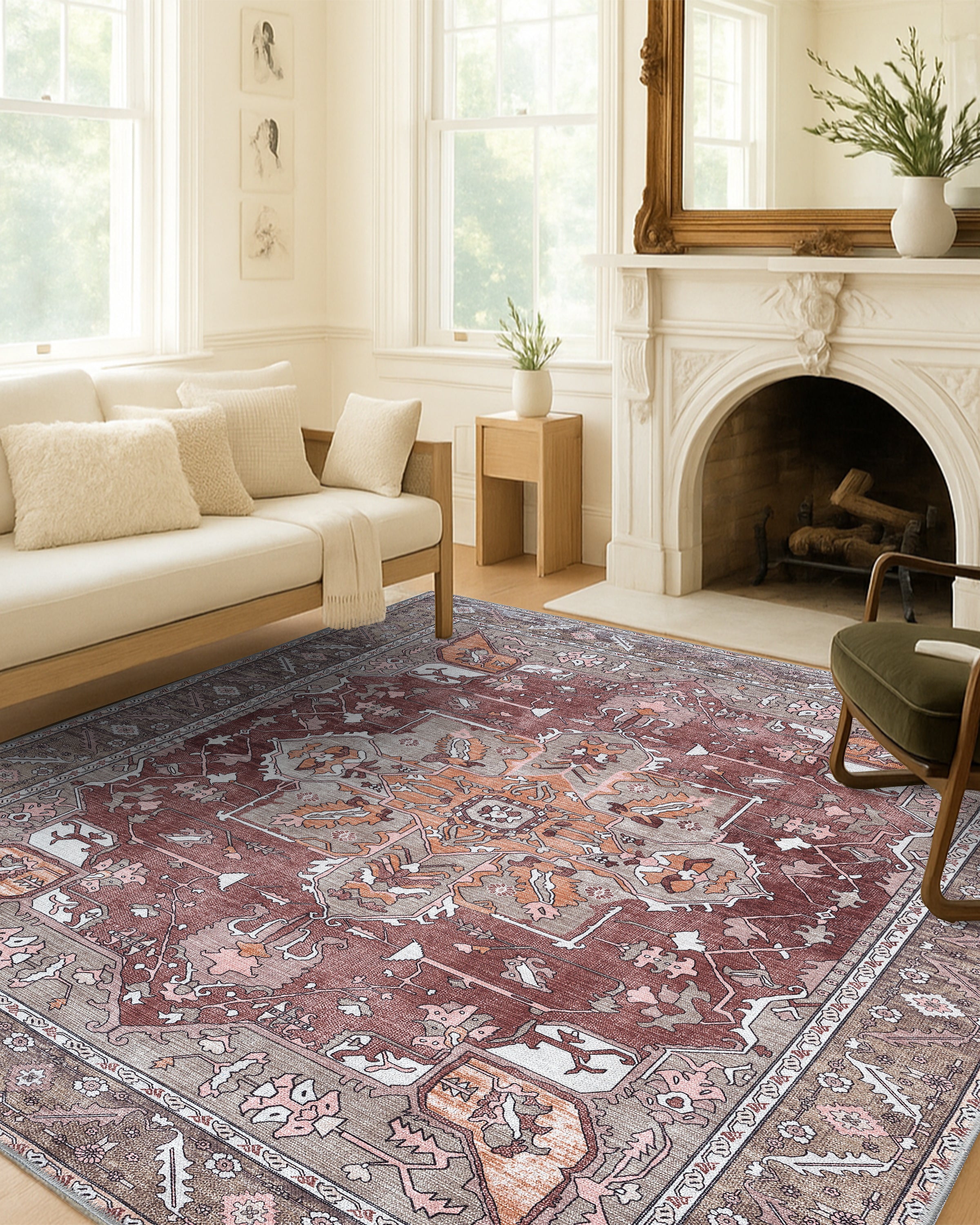 Silas Brown Terracotta Floral Modern Persian Rug