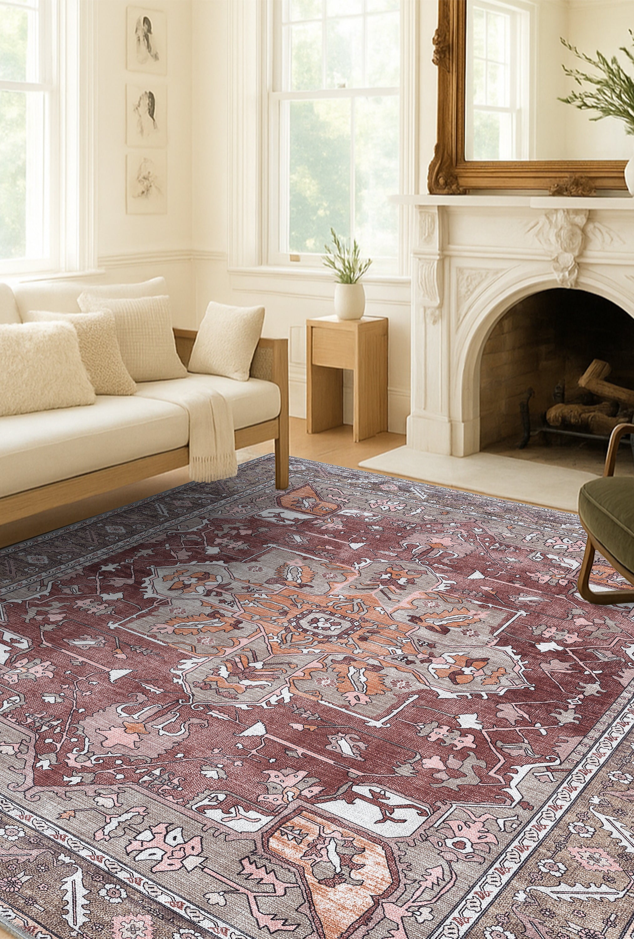 Silas Brown Terracotta Floral Modern Persian Rug