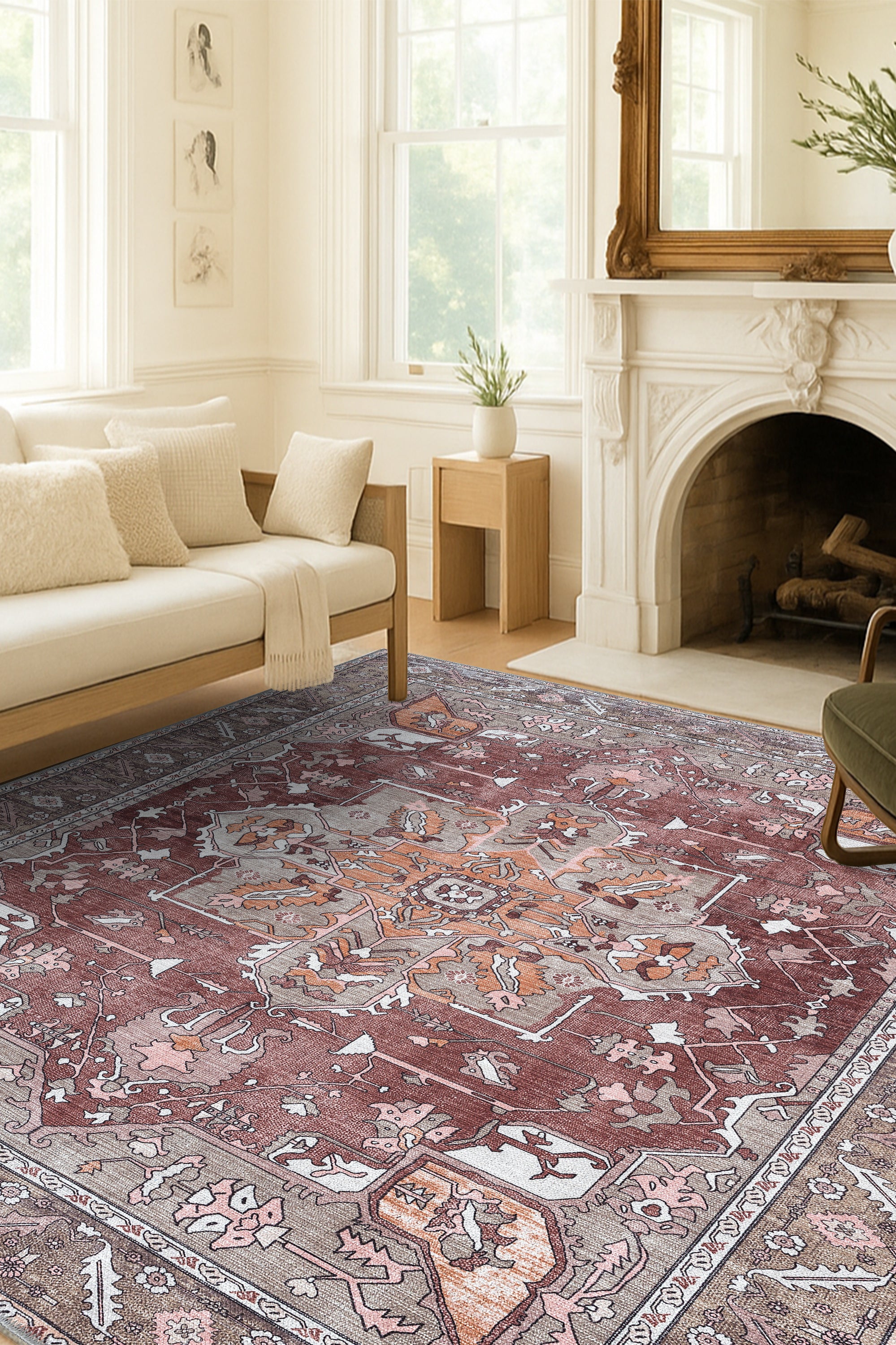 Silas Brown Terracotta Floral Modern Persian Rug