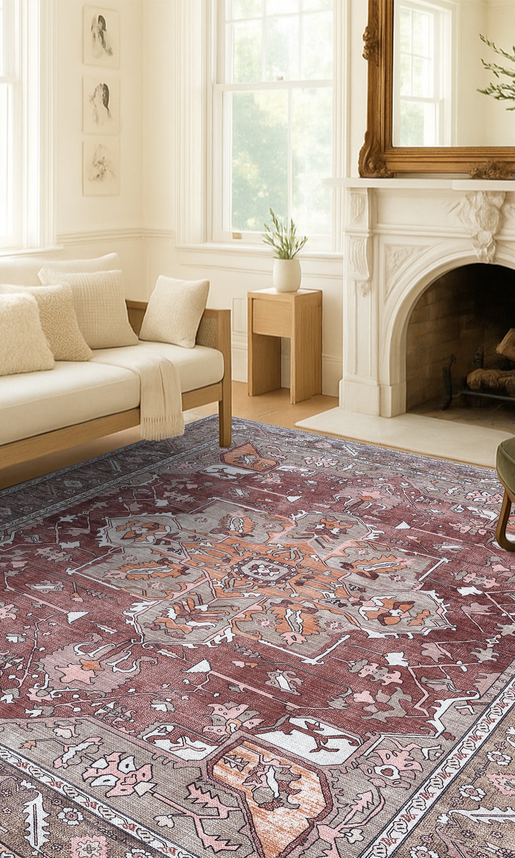 Silas Brown Terracotta Floral Modern Persian Rug
