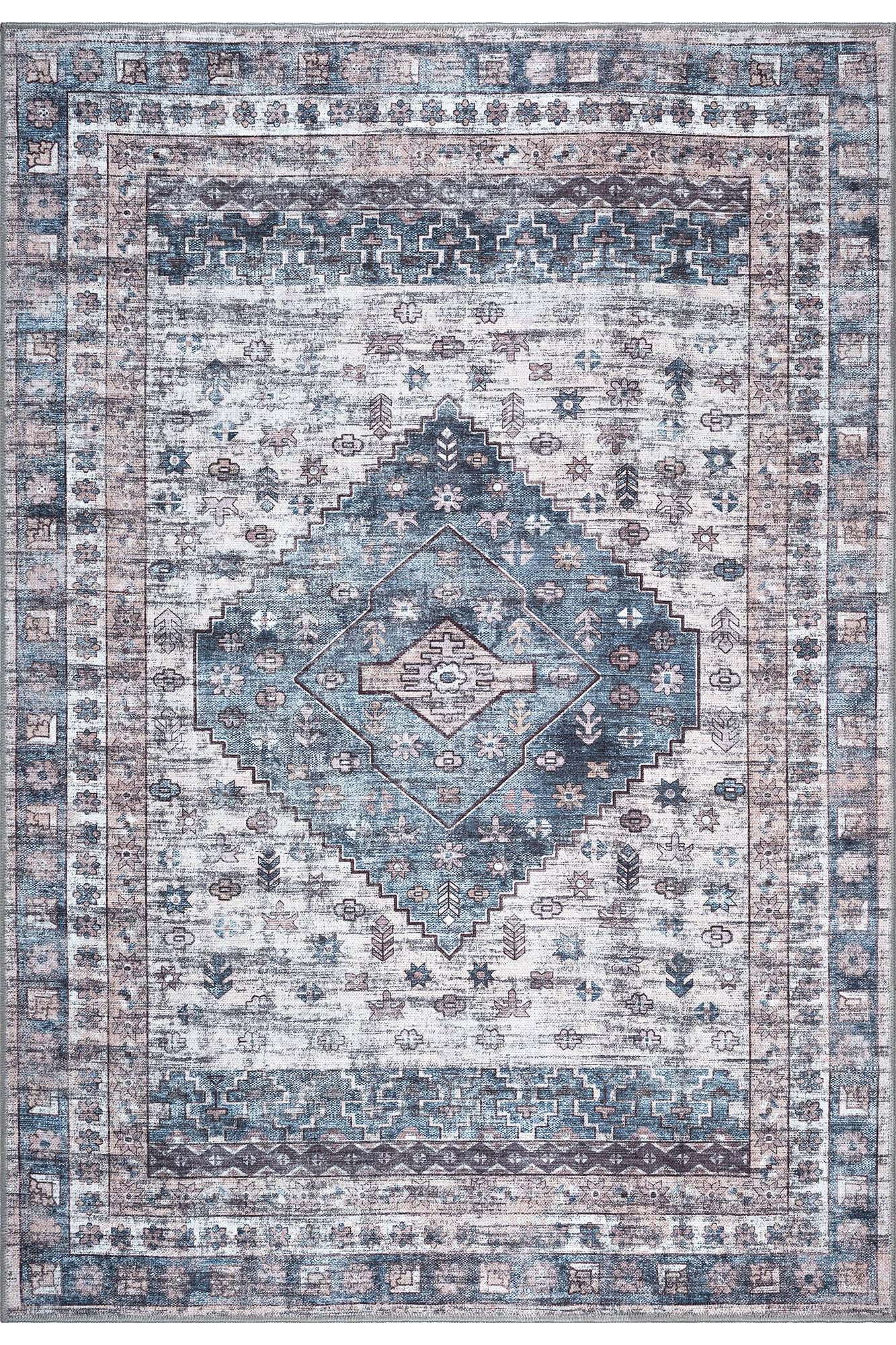 Emerson Navy Cream Modern Distressed Persian Rug