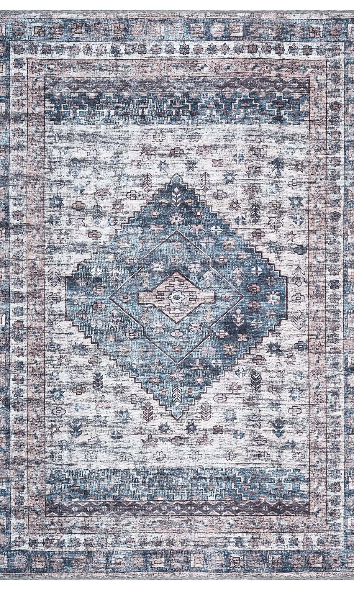 Emerson Navy Cream Modern Distressed Persian Rug