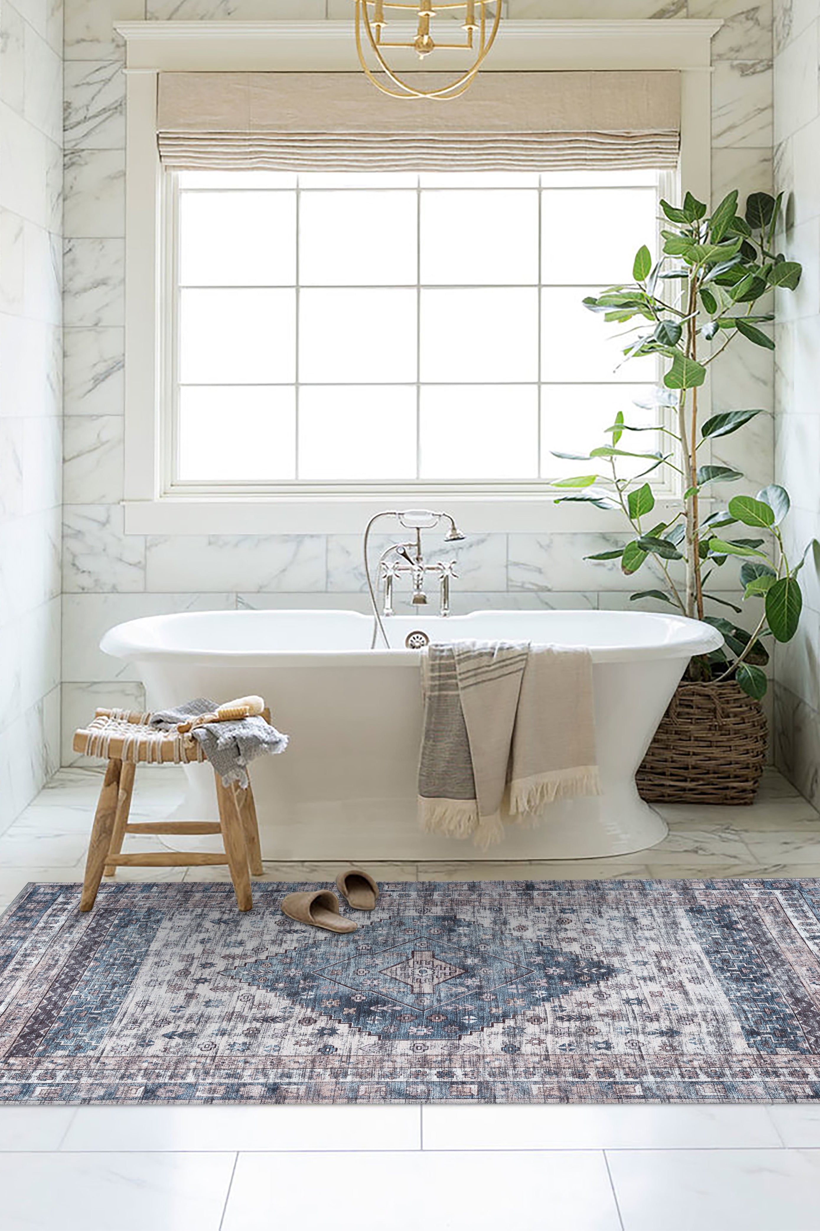 Emerson Navy Cream Modern Distressed Persian Rug