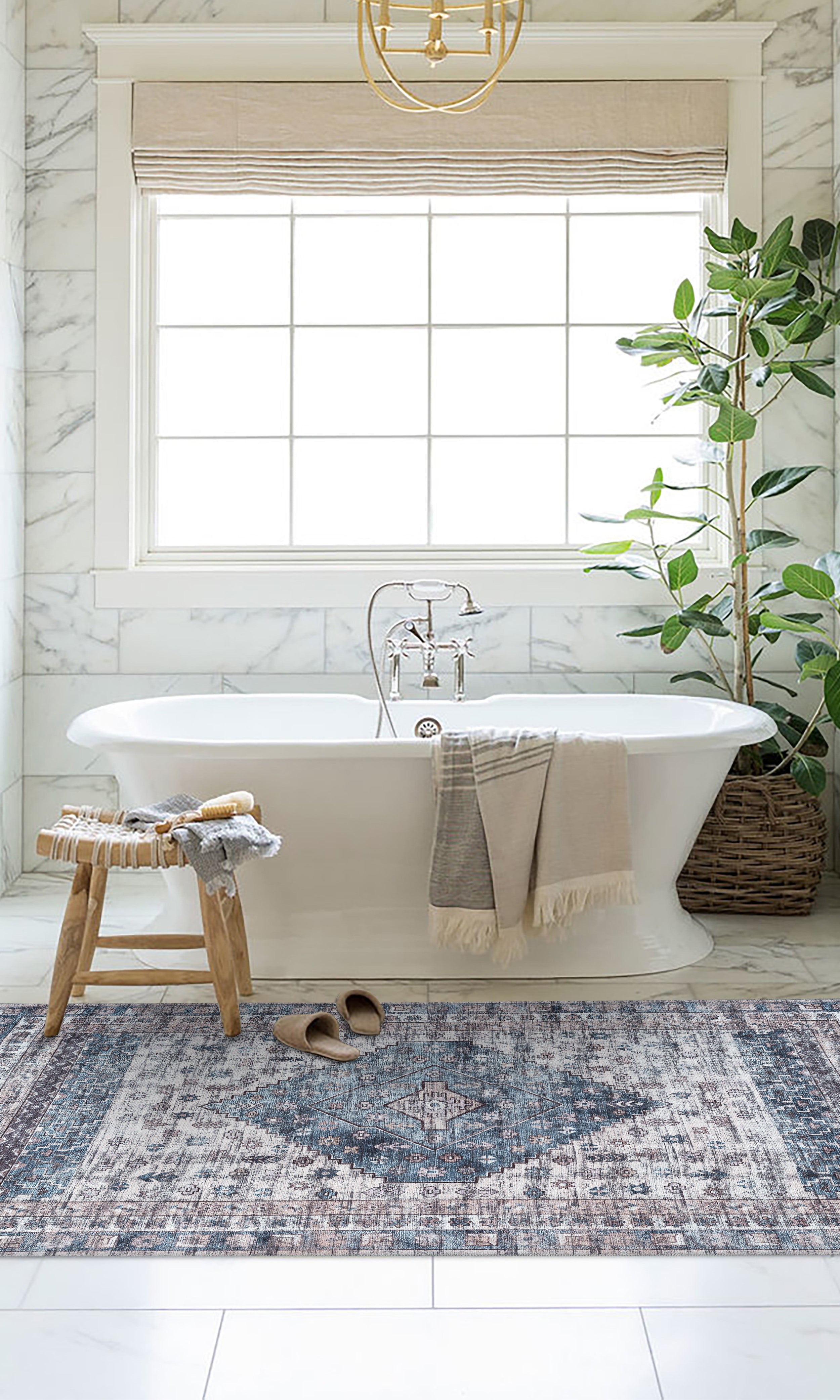 Emerson Navy Cream Modern Distressed Persian Rug