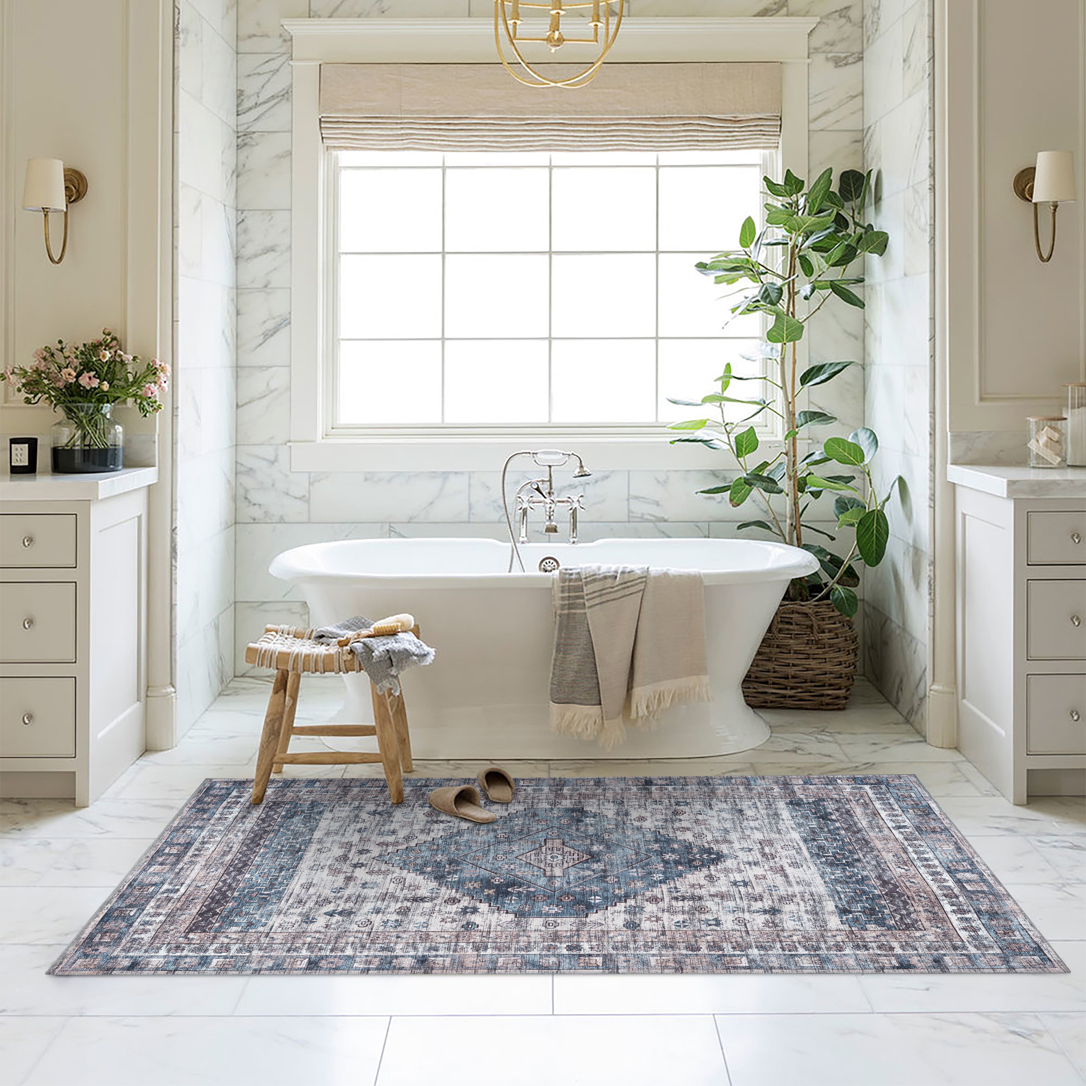 Emerson Navy Cream Modern Distressed Persian Rug