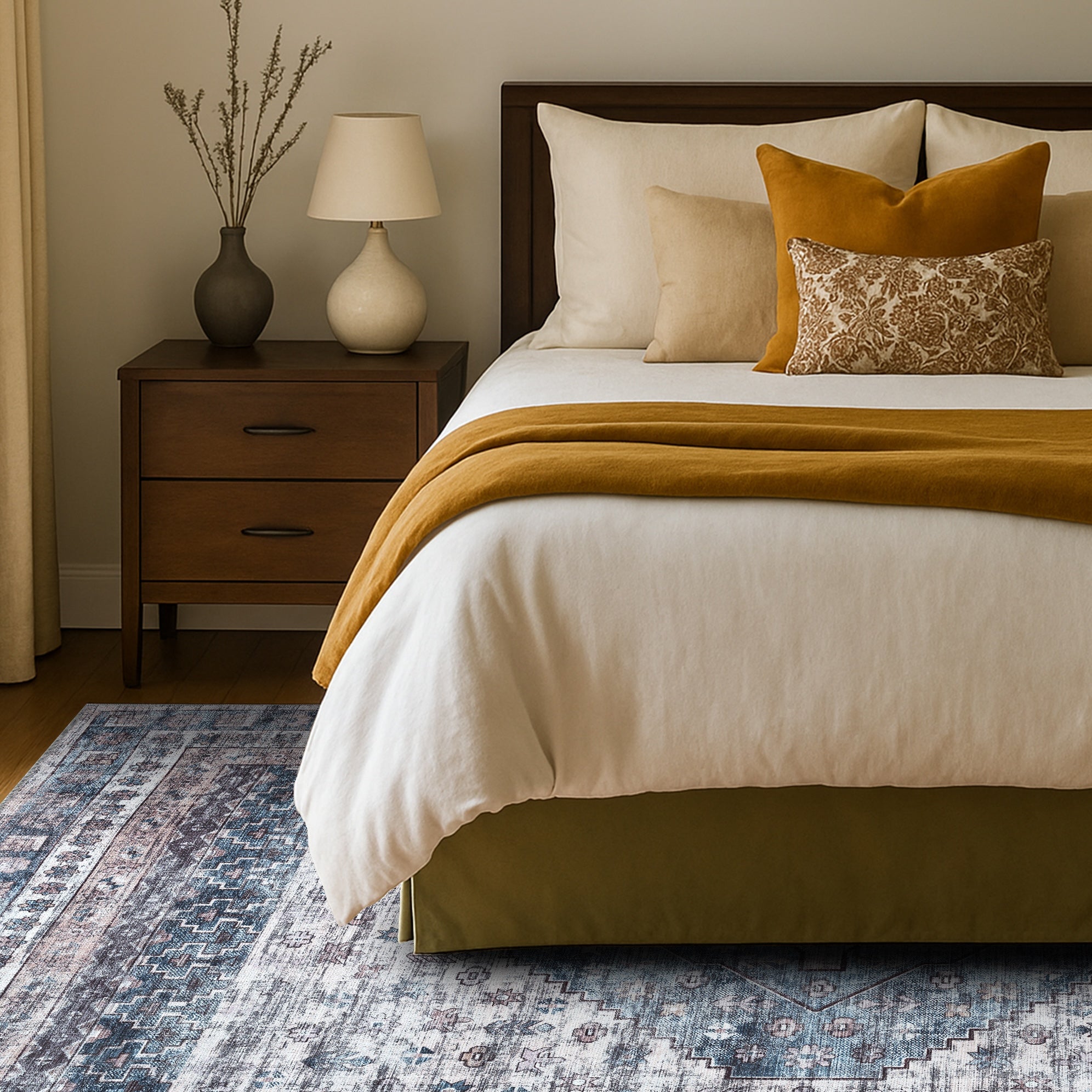 Emerson Navy Cream Modern Distressed Persian Rug