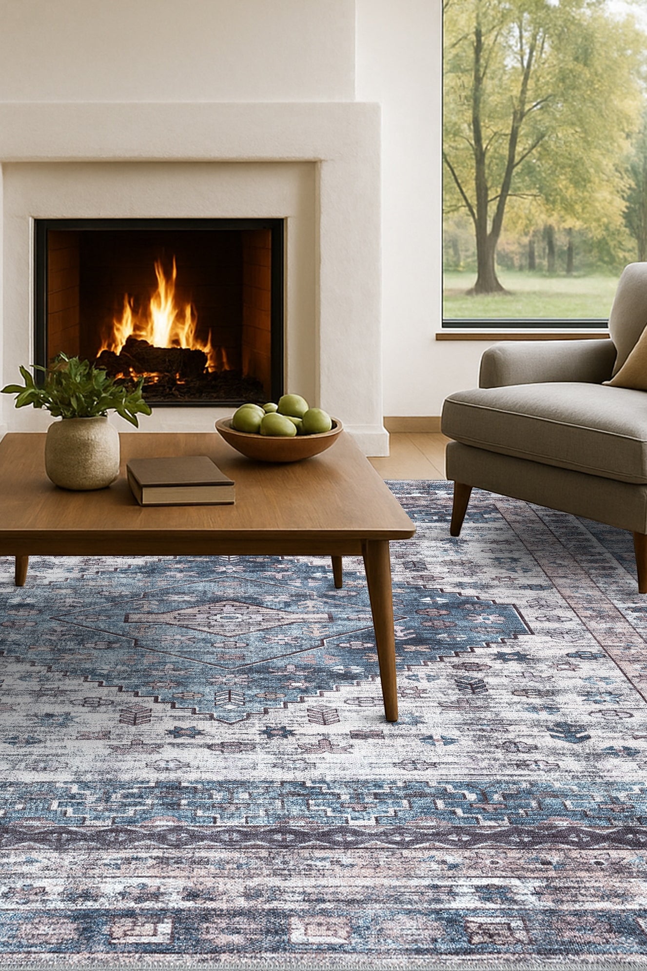 Emerson Navy Cream Modern Distressed Persian Rug