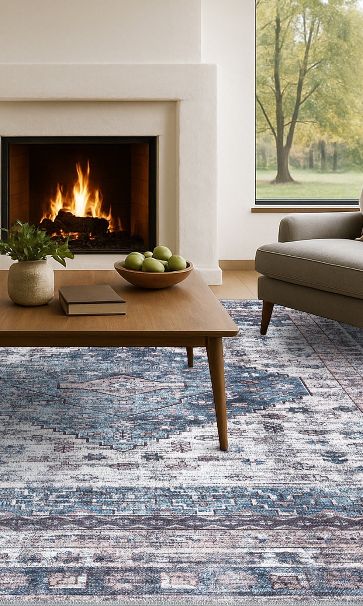 Emerson Navy Cream Modern Distressed Persian Rug
