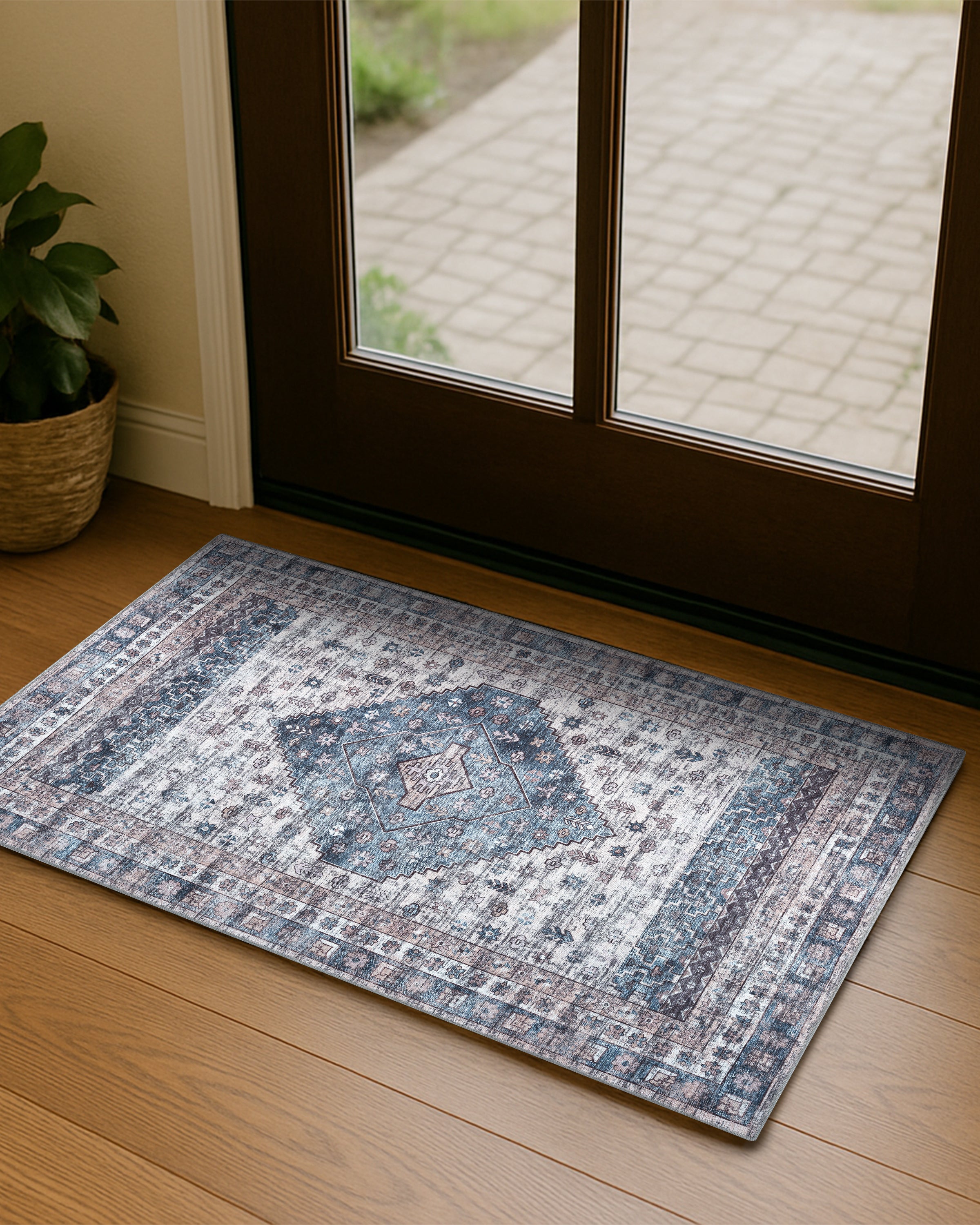 Emerson Navy Cream Modern Distressed Persian Rug