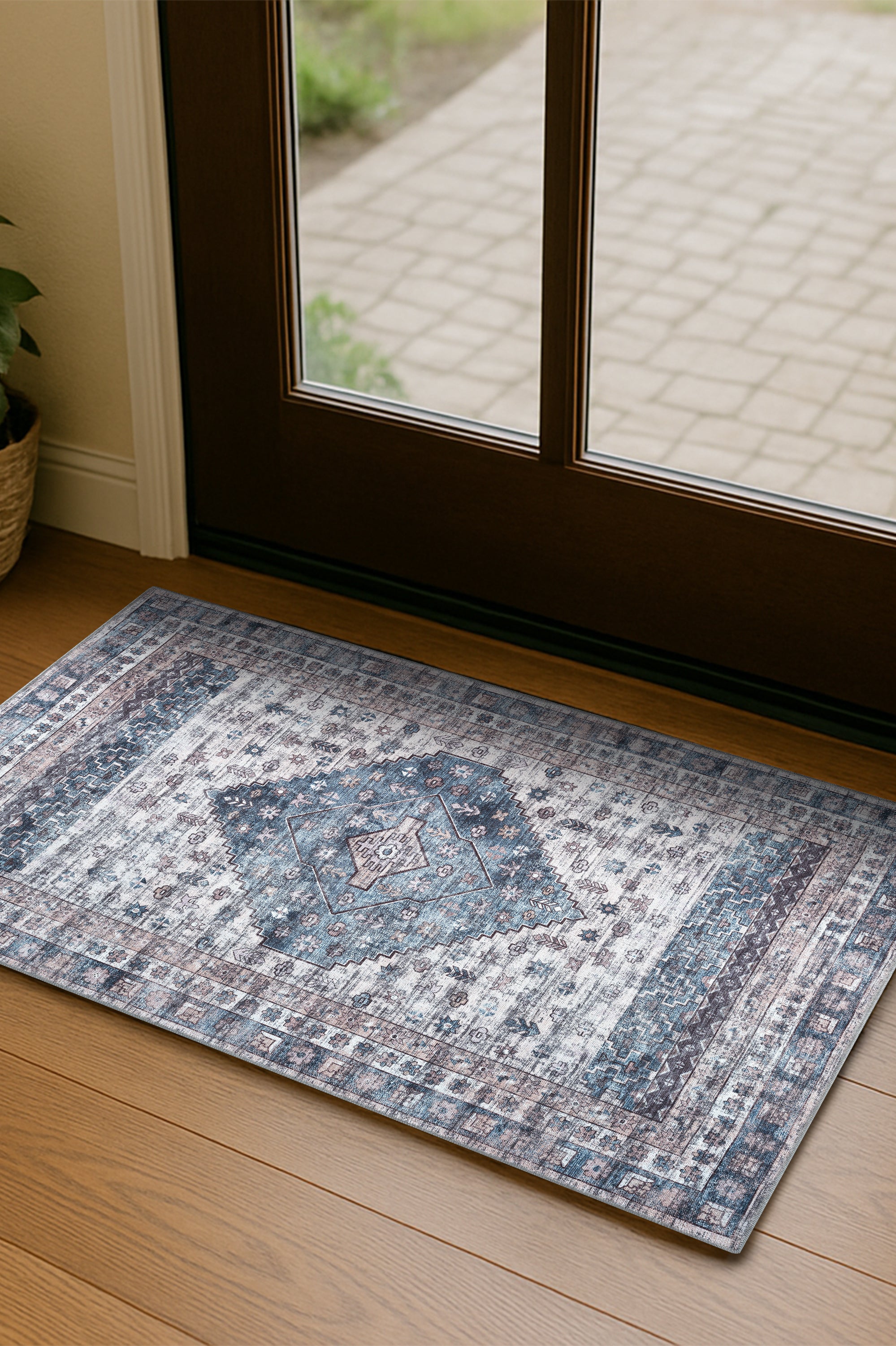 Emerson Navy Cream Modern Distressed Persian Rug