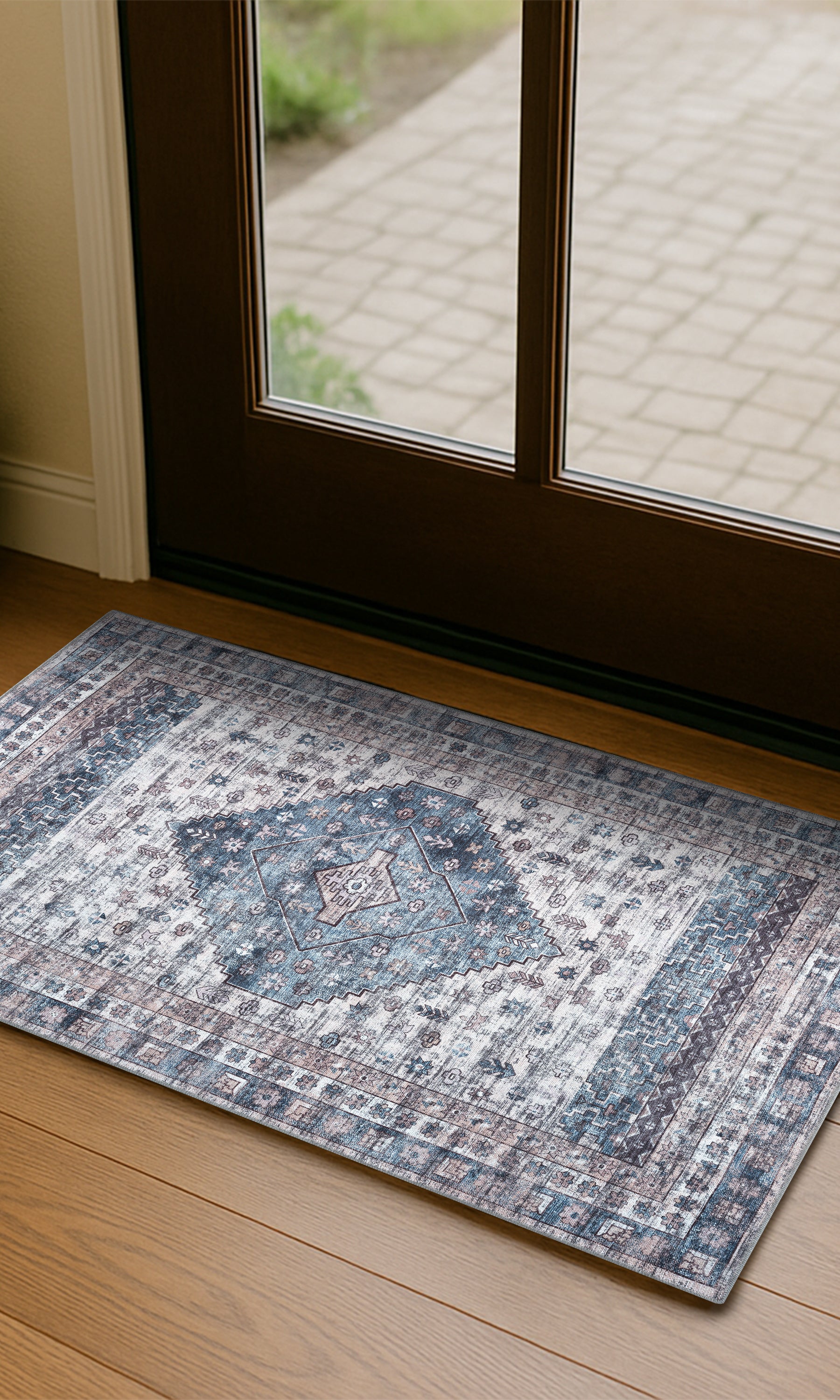 Emerson Navy Cream Modern Distressed Persian Rug