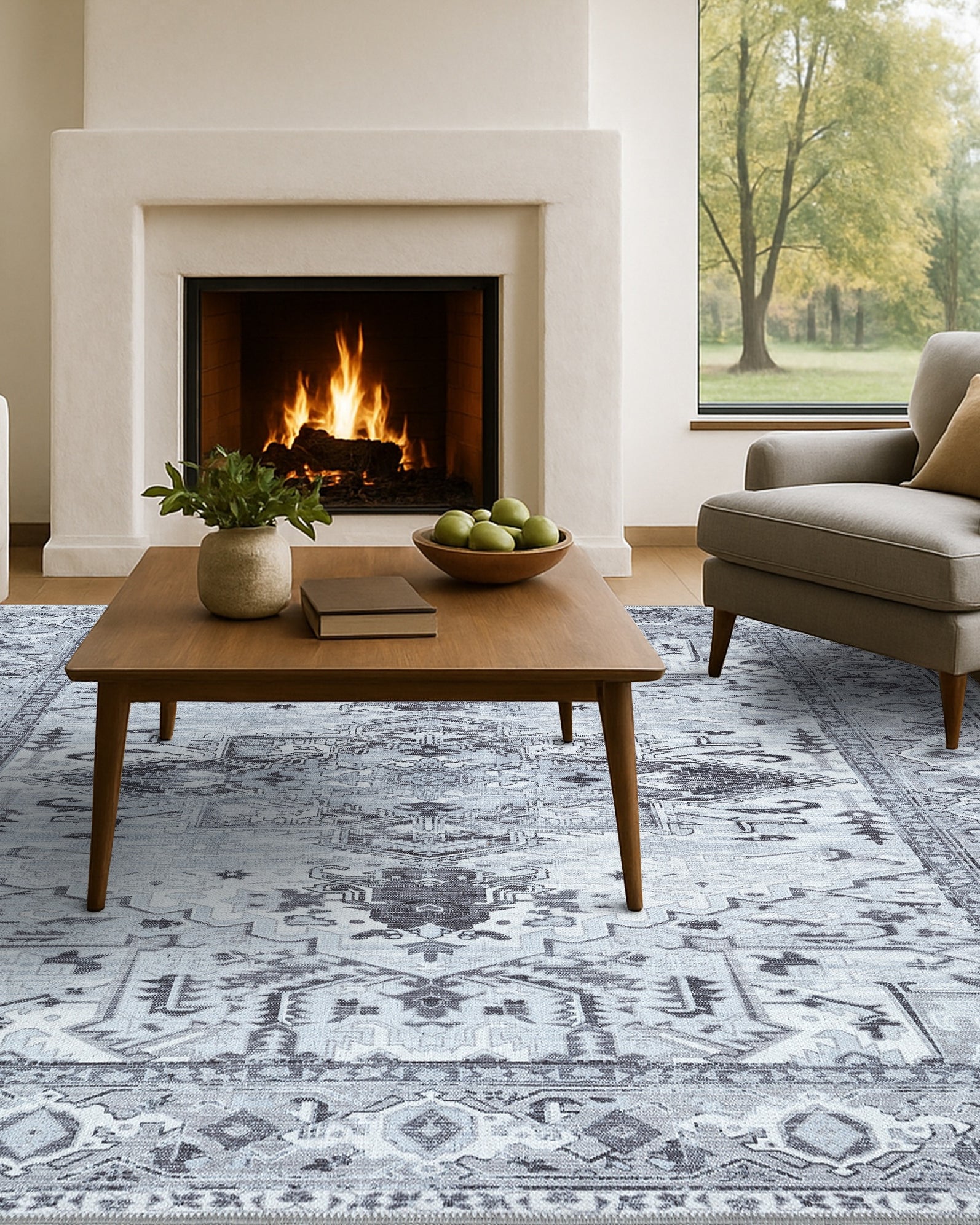 Pastel Heriz Light Gray Area Rug