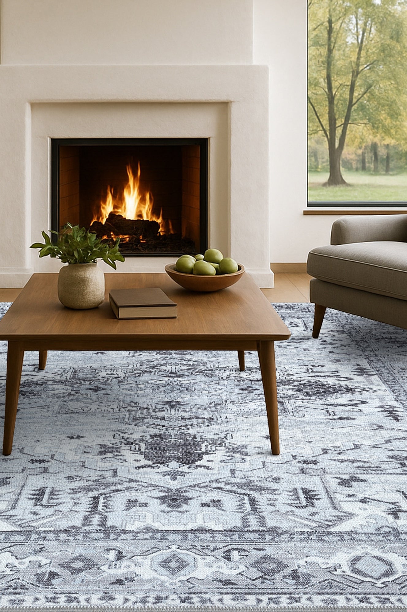 Pastel Heriz Light Gray Area Rug