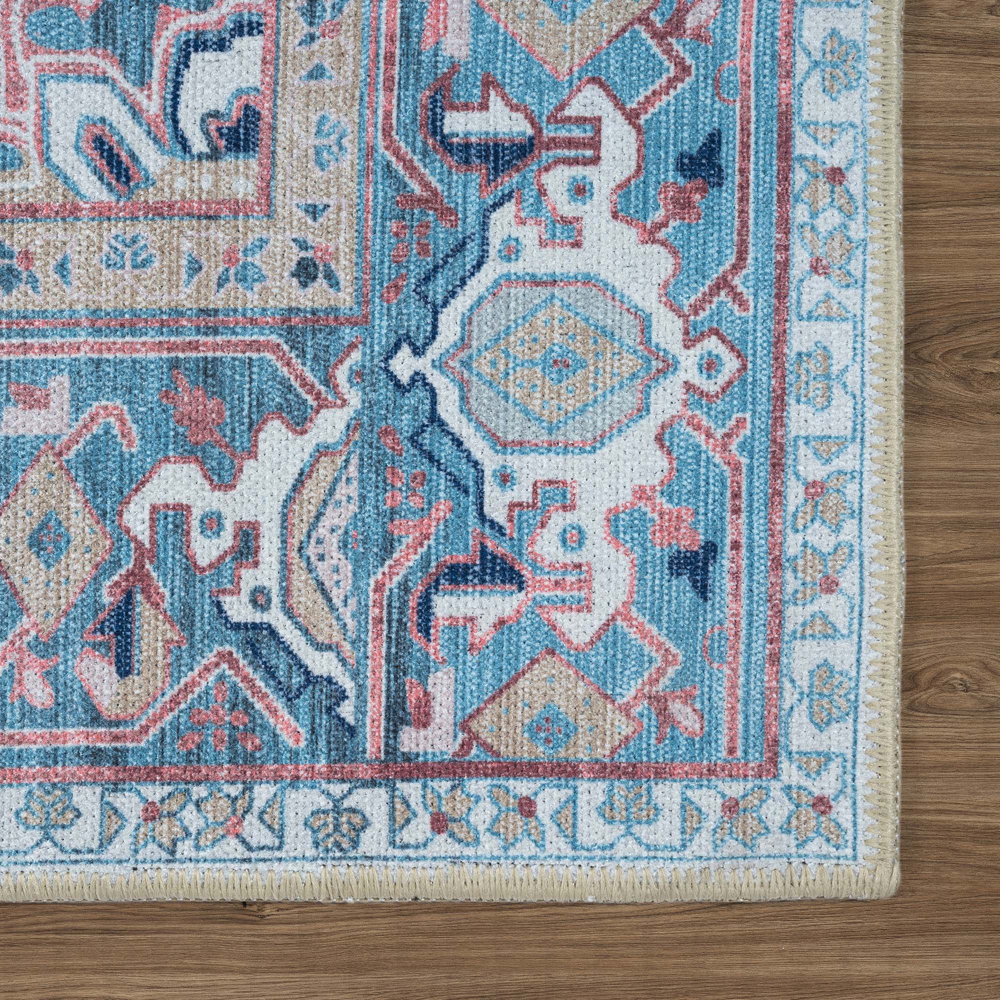 Marielle Navy Pink Heriz Modern Persian Rug