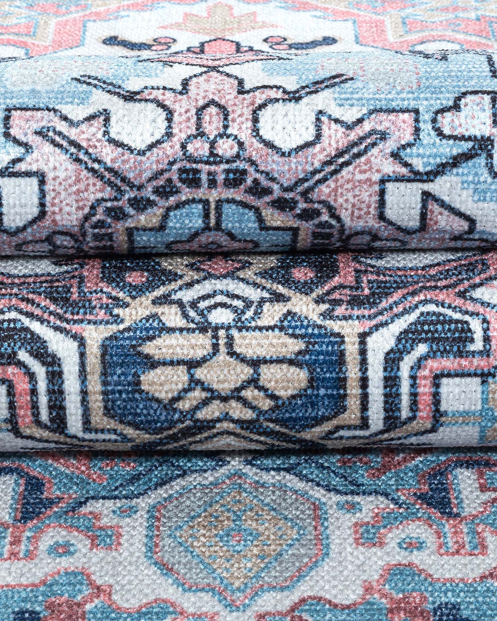 Marielle Navy Pink Heriz Modern Persian Rug