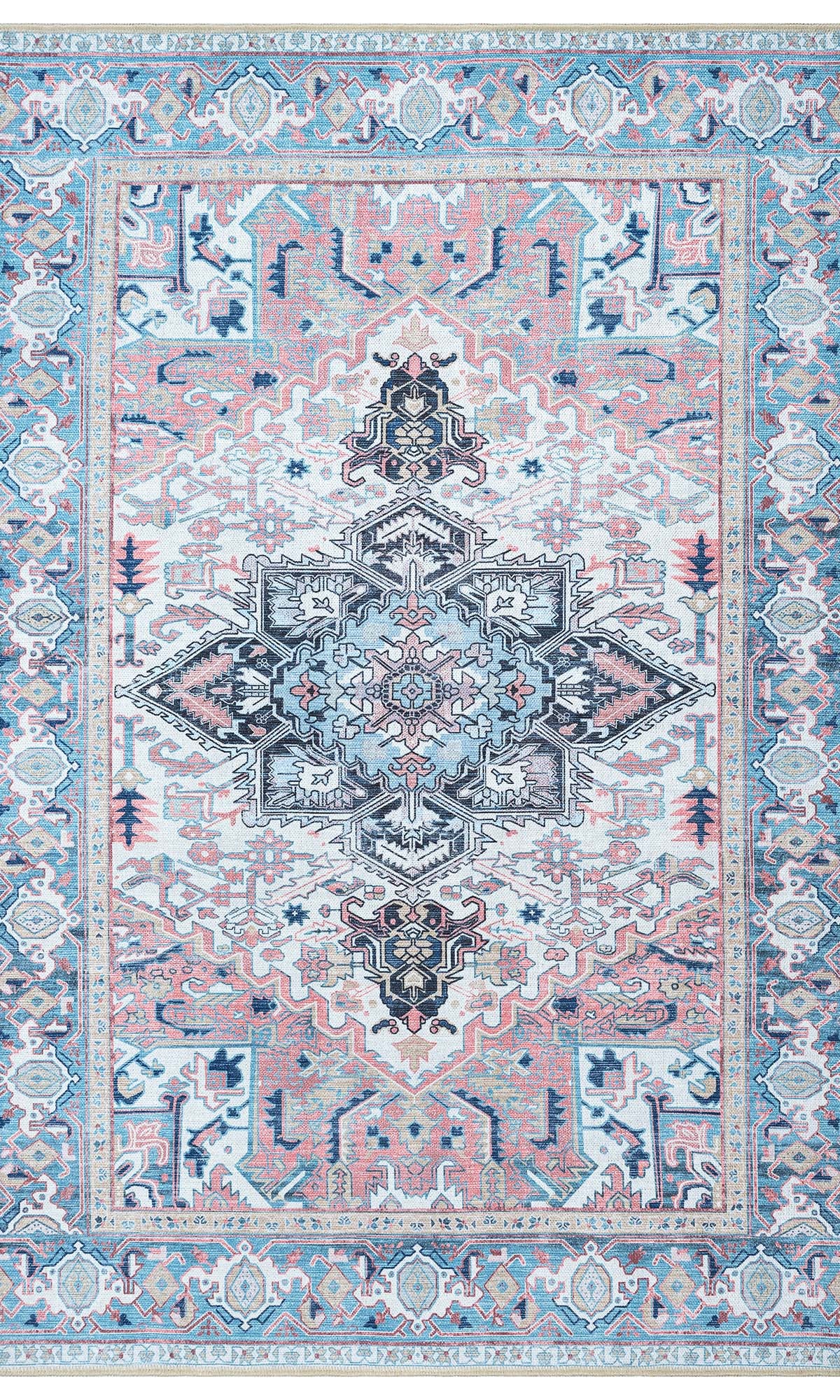 Marielle Navy Pink Heriz Modern Persian Rug