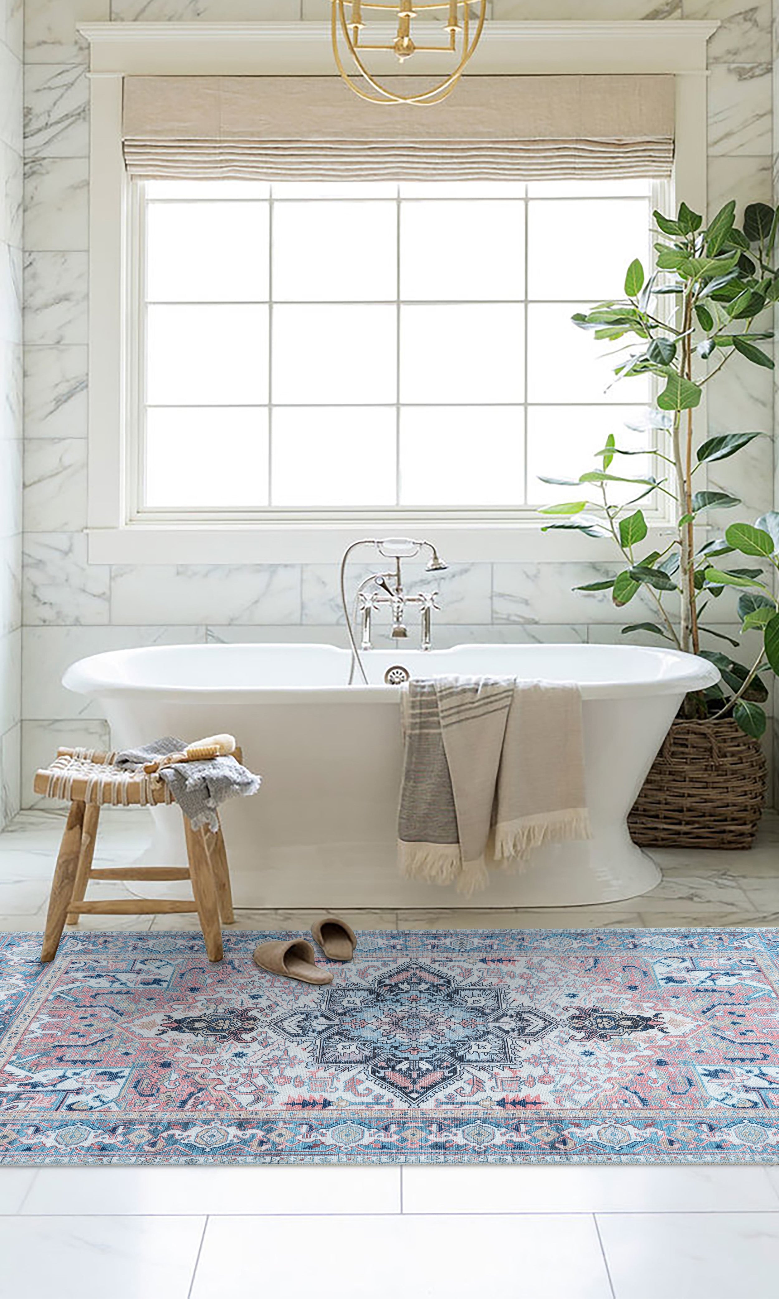 Marielle Navy Pink Heriz Modern Persian Rug