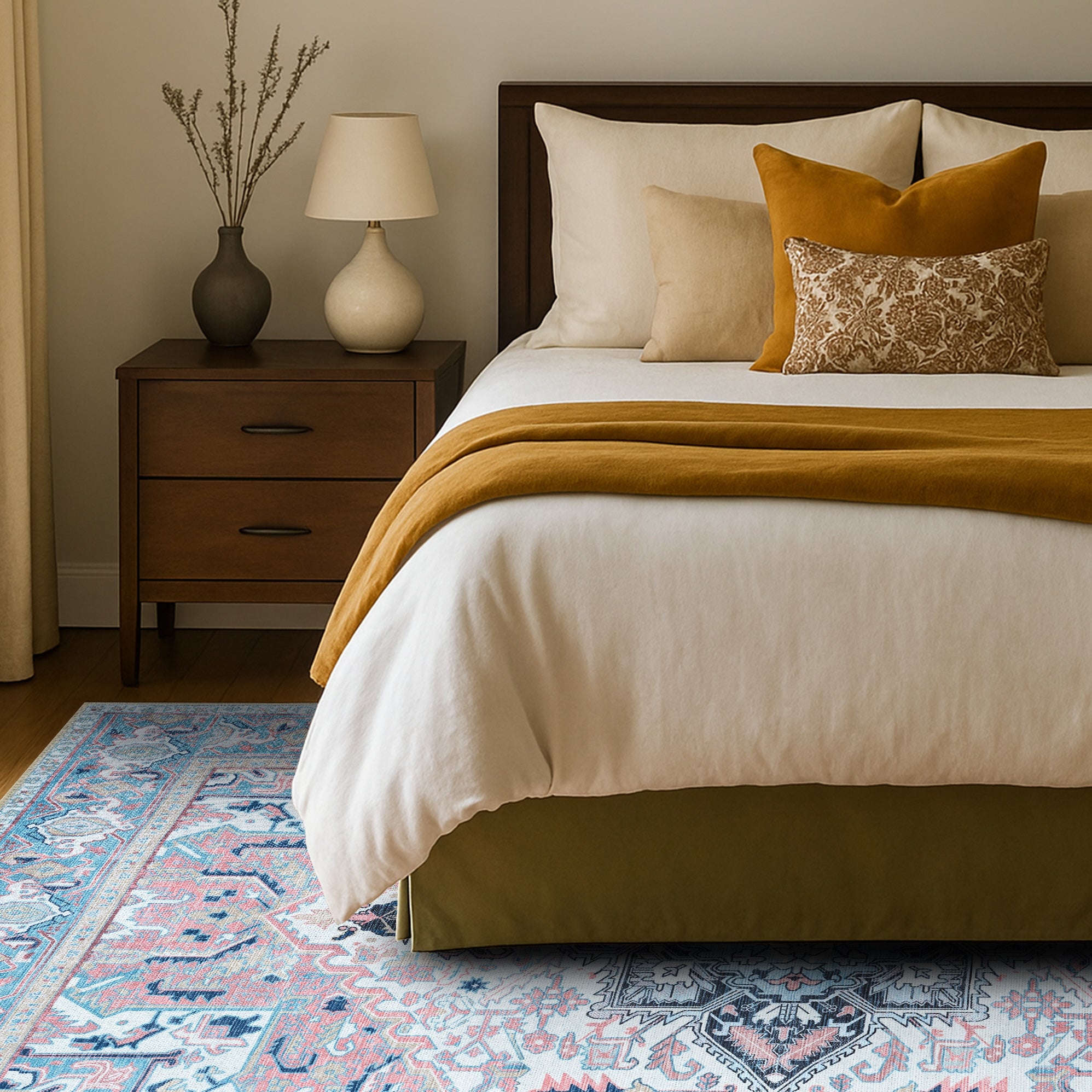 Marielle Navy Pink Heriz Modern Persian Rug