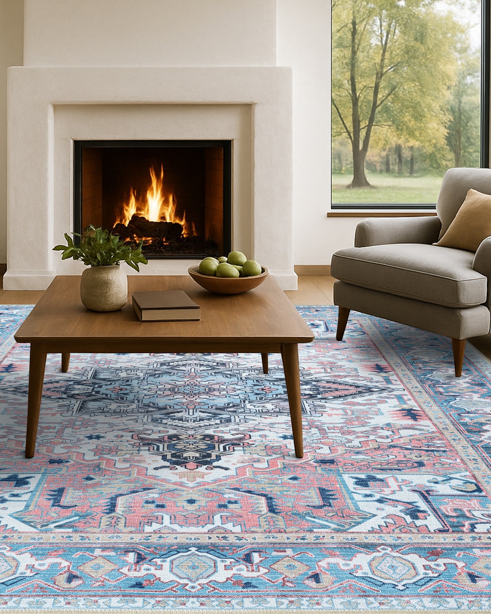 Marielle Navy Pink Heriz Modern Persian Rug
