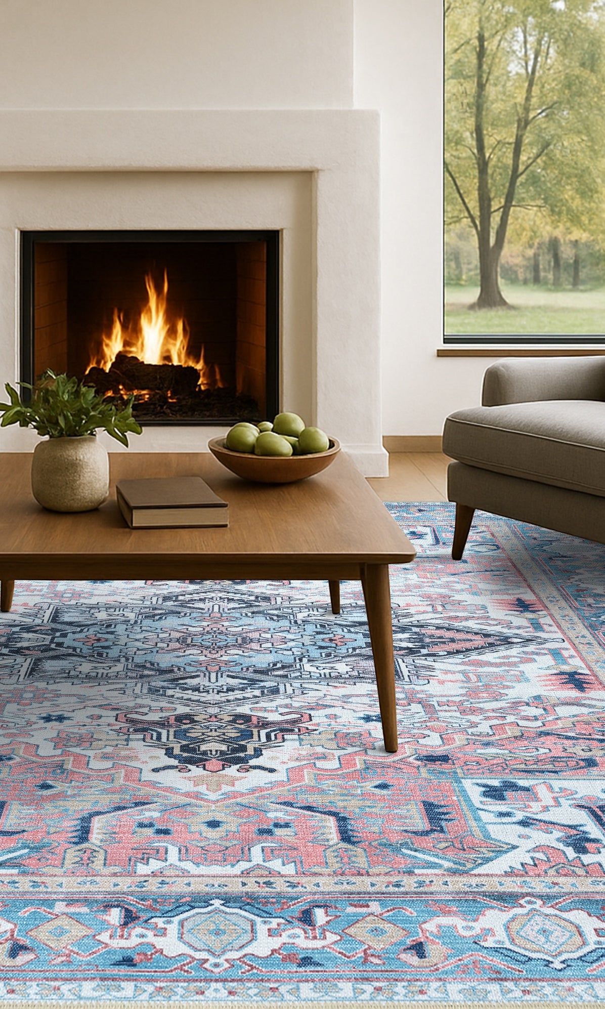 Marielle Navy Pink Heriz Modern Persian Rug