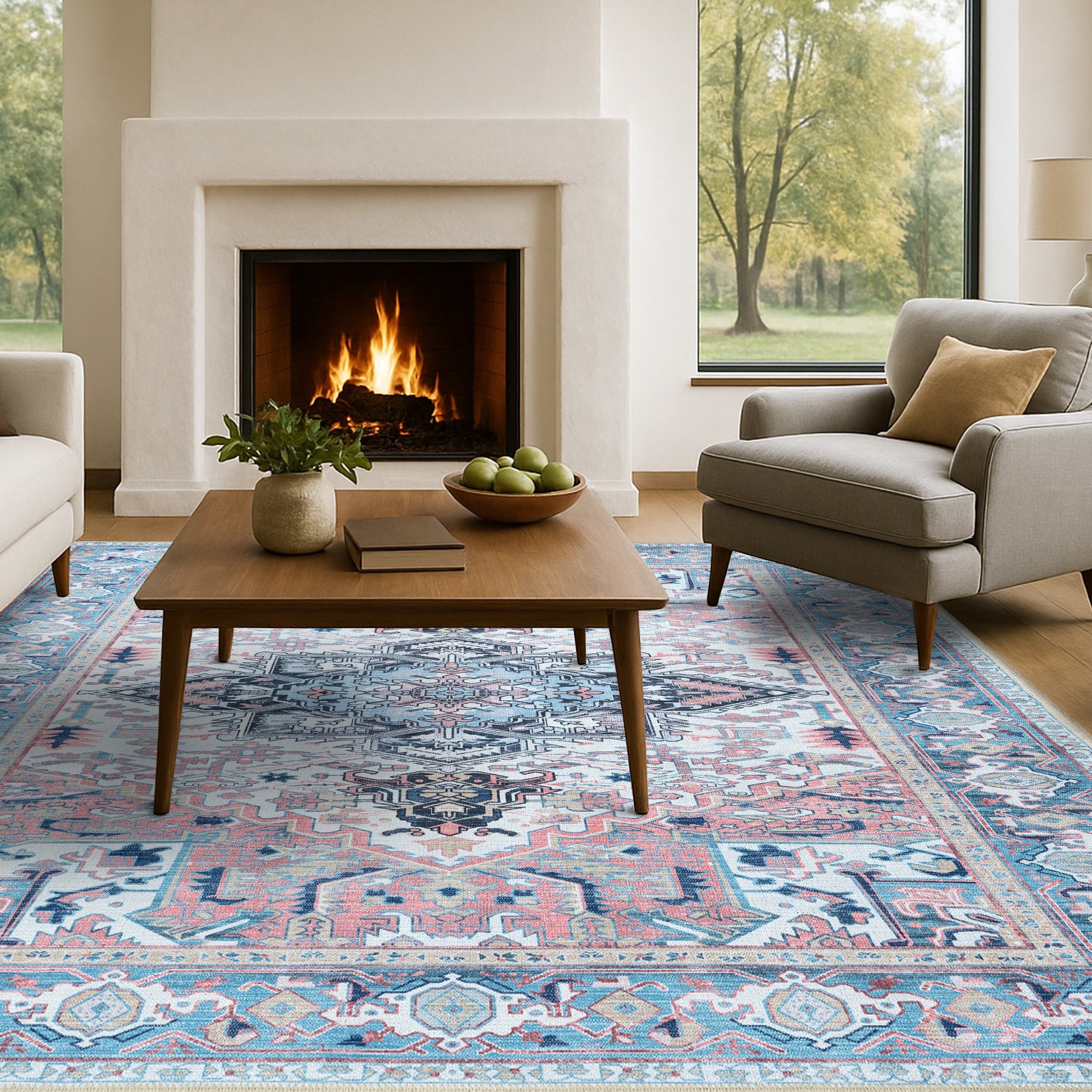 Marielle Navy Pink Heriz Modern Persian Rug