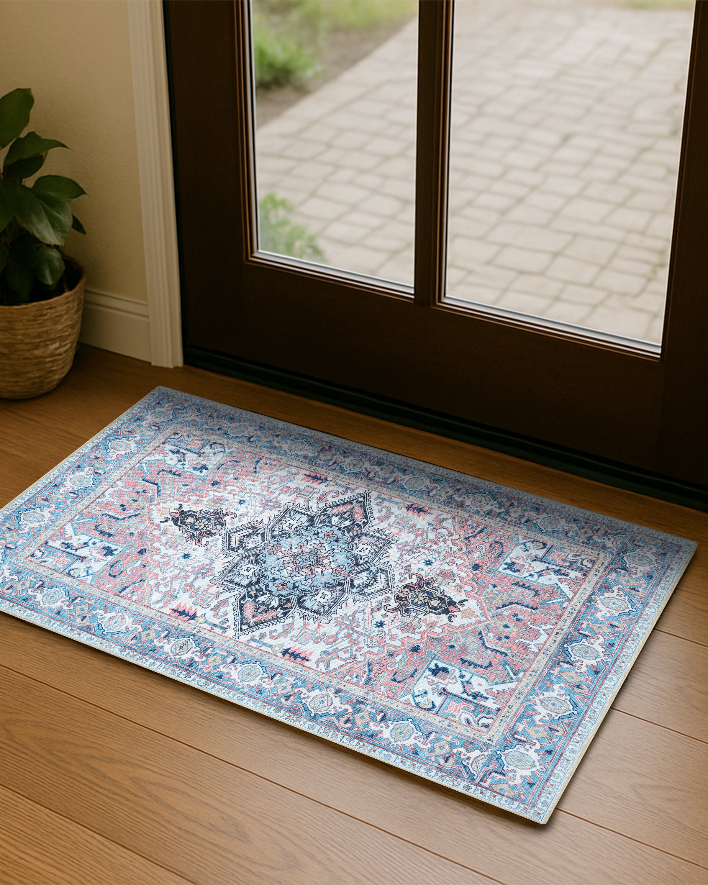 Marielle Navy Pink Heriz Modern Persian Rug