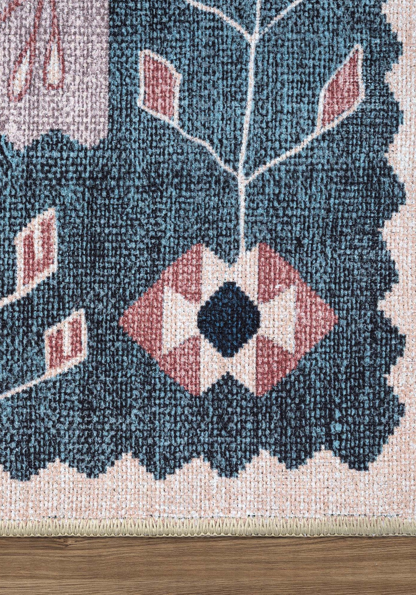 Marceline Navy Blue Floral Turkish Kilim Rug