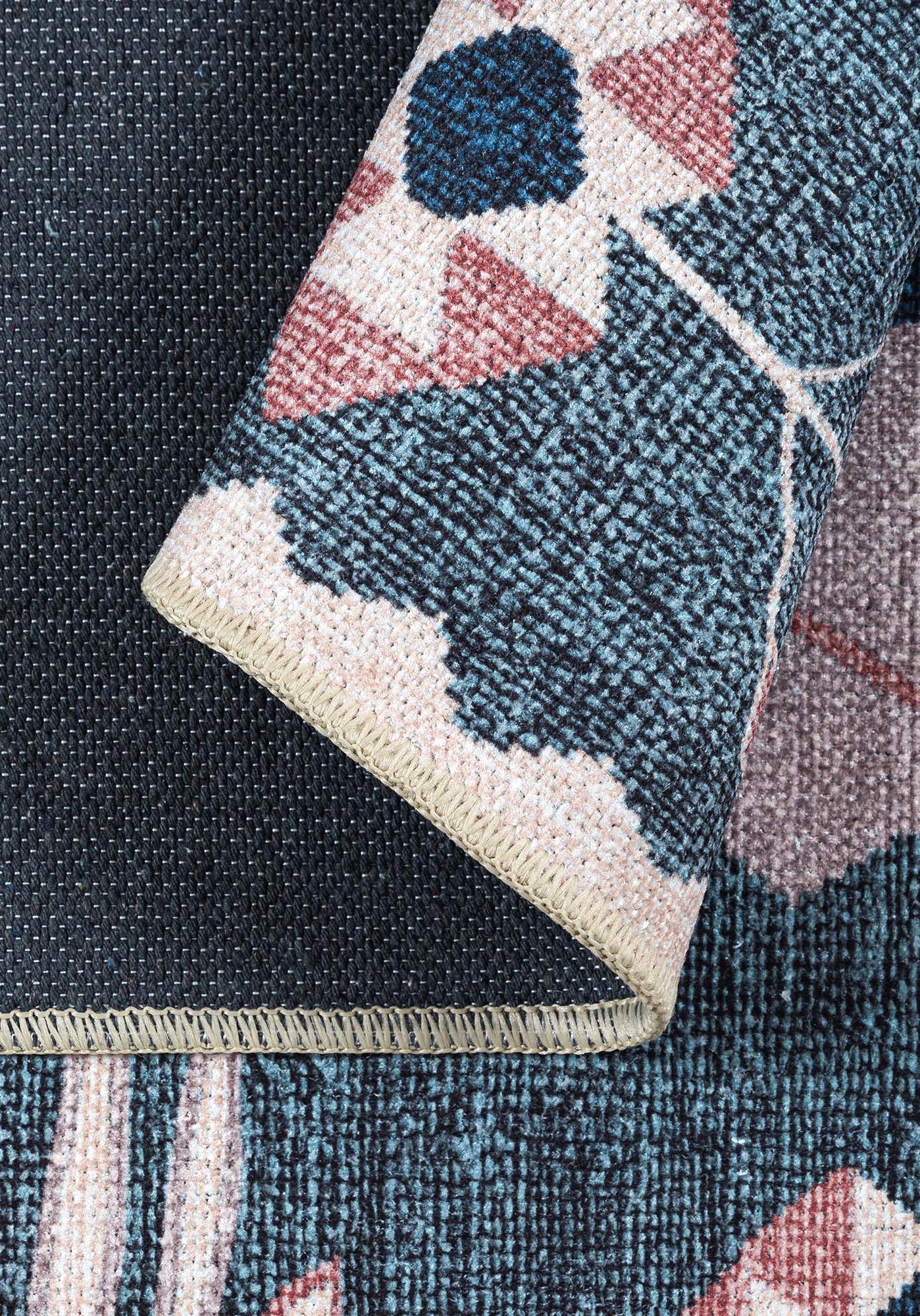 Marceline Navy Blue Floral Turkish Kilim Rug