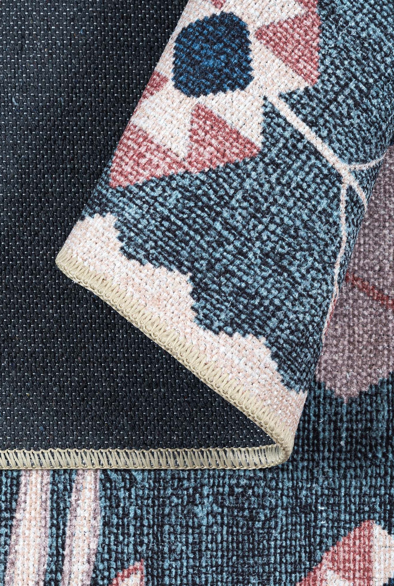 Marceline Navy Blue Floral Turkish Kilim Rug