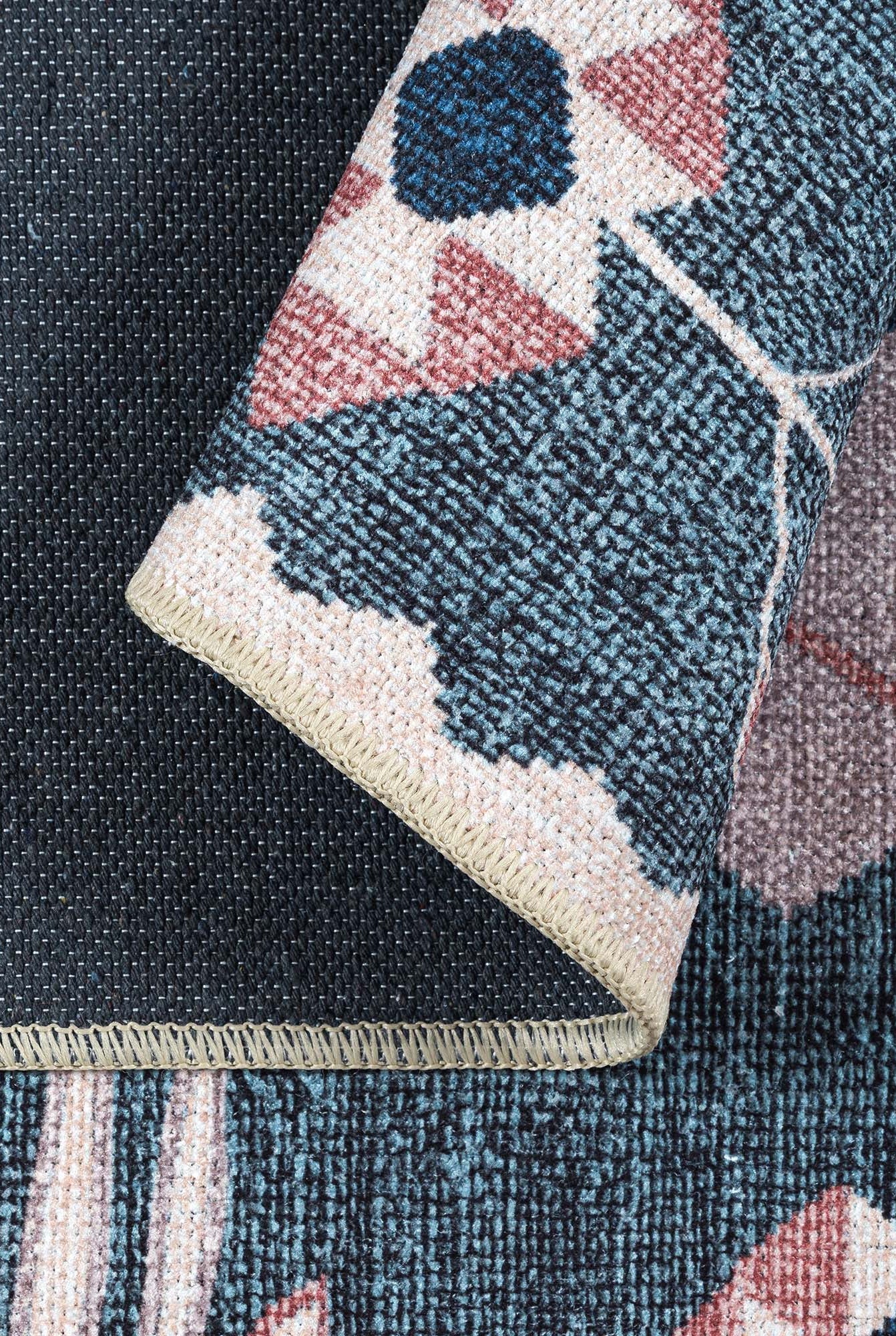 Marceline Navy Blue Floral Turkish Kilim Rug