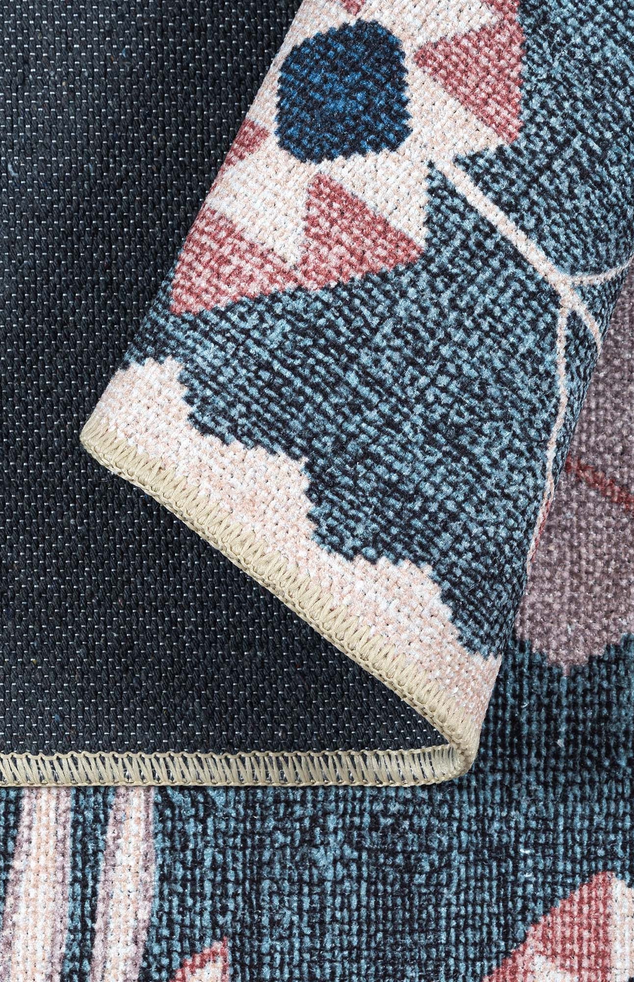 Marceline Navy Blue Floral Turkish Kilim Rug