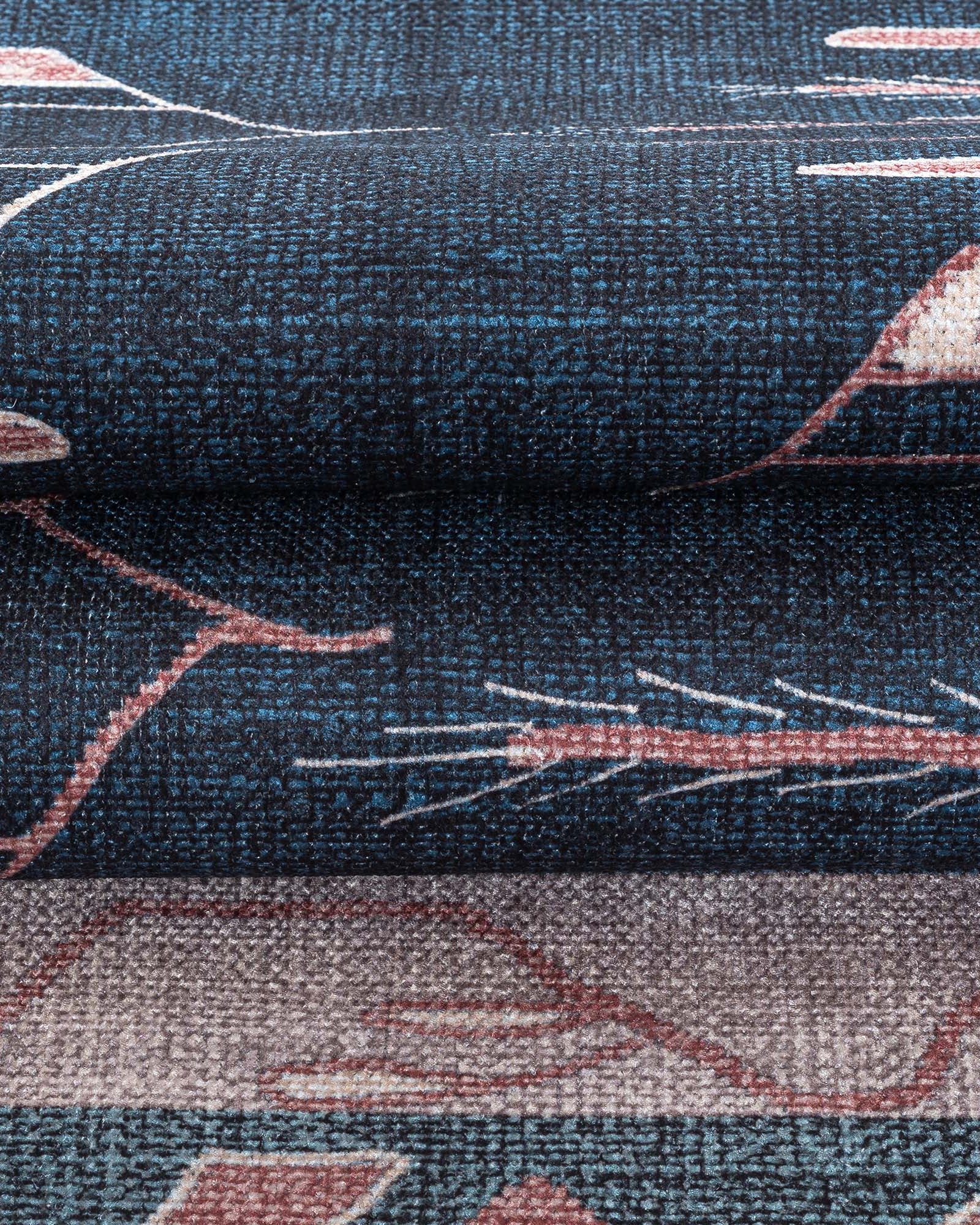 Marceline Navy Blue Floral Turkish Kilim Rug