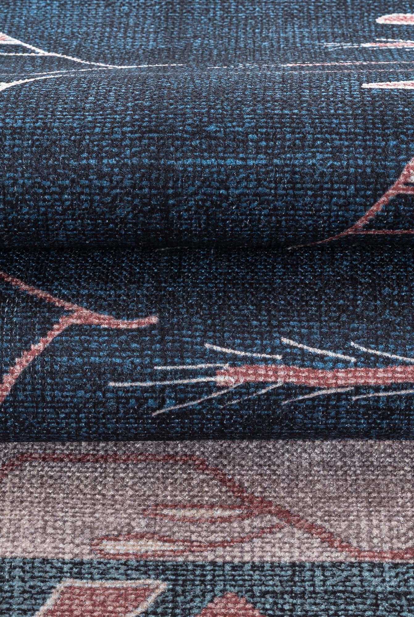 Marceline Navy Blue Floral Turkish Kilim Rug