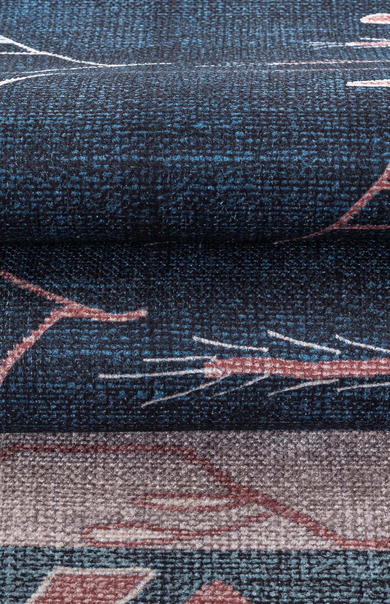 Marceline Navy Blue Floral Turkish Kilim Rug