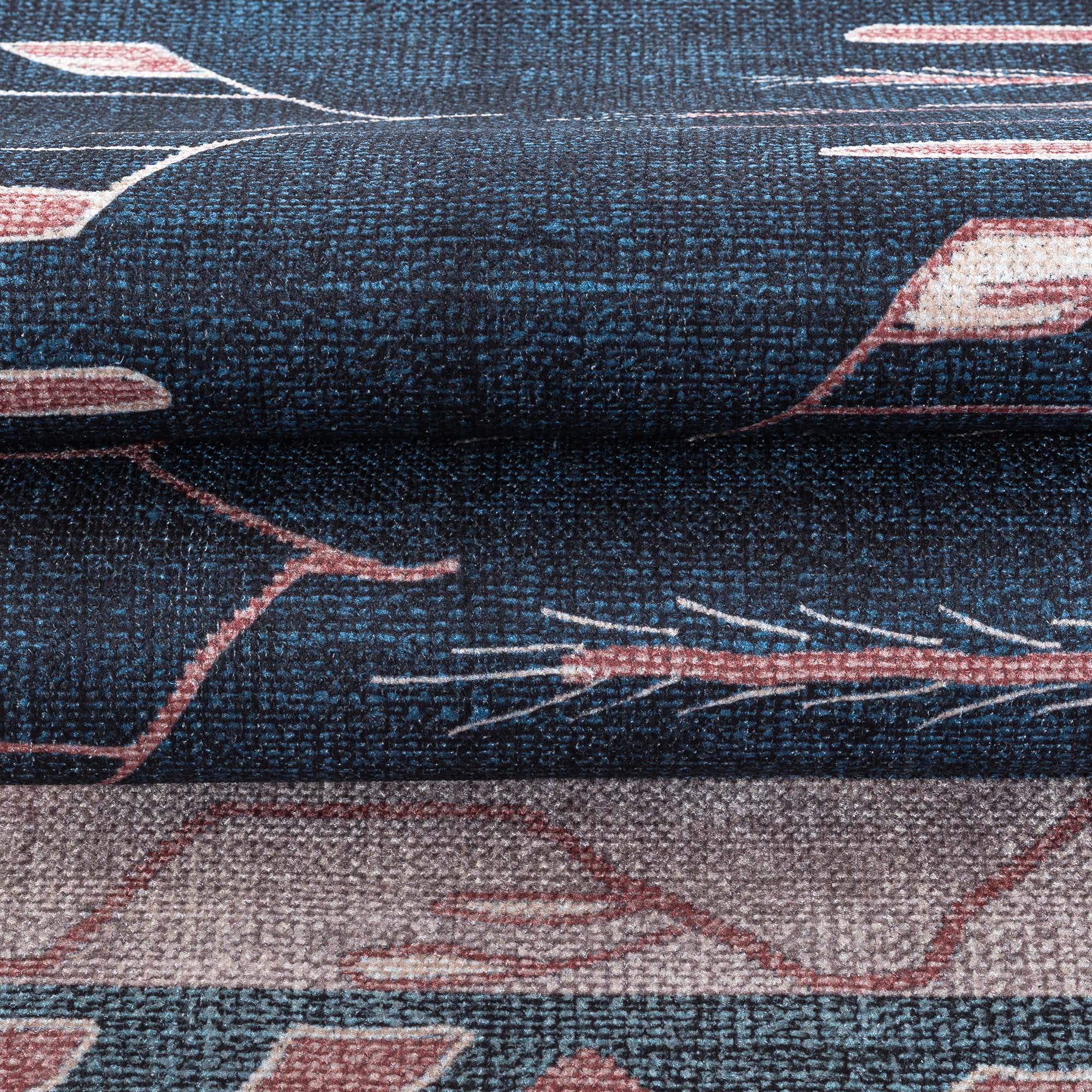 Marceline Navy Blue Floral Turkish Kilim Rug