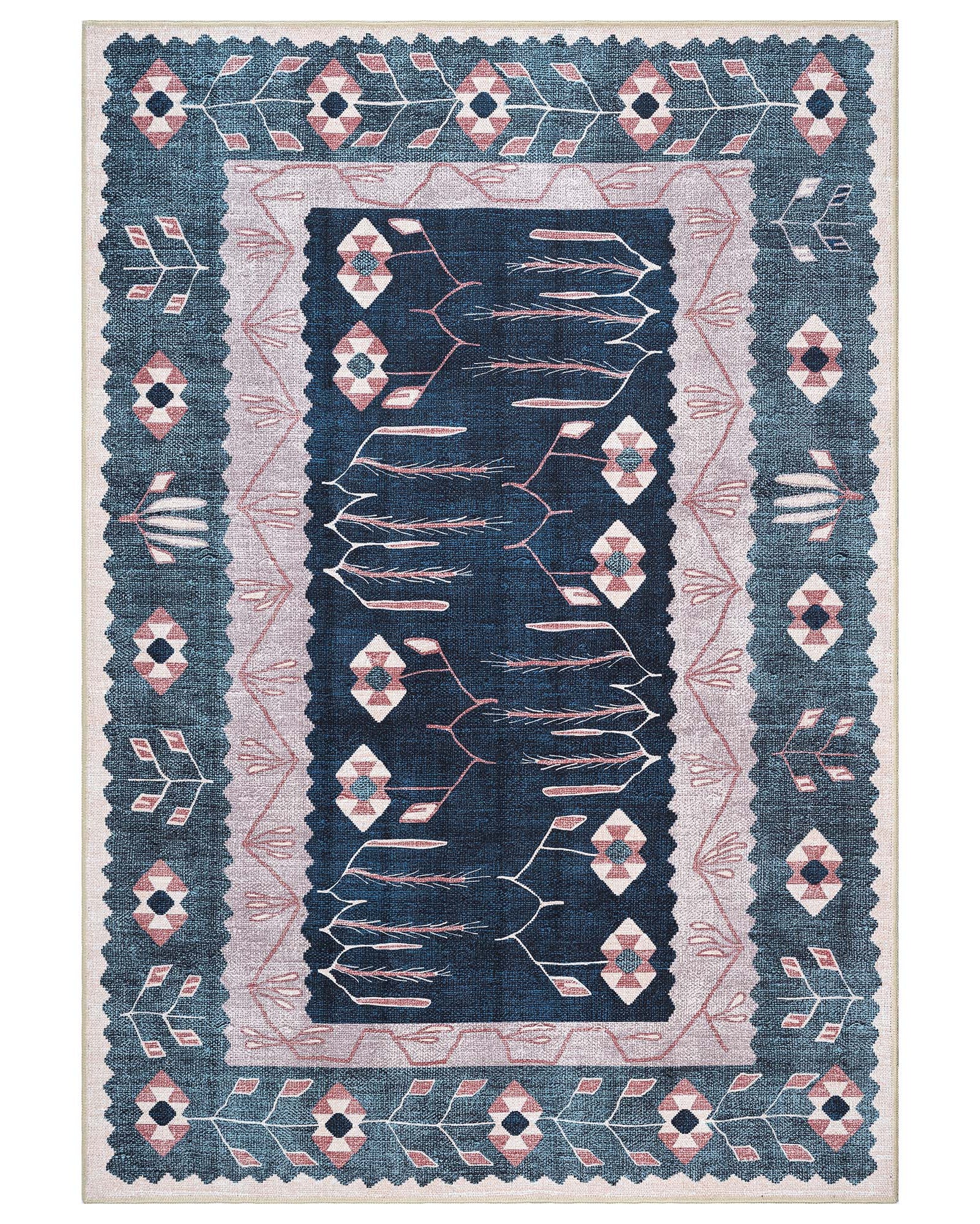 Marceline Navy Blue Floral Turkish Kilim Rug