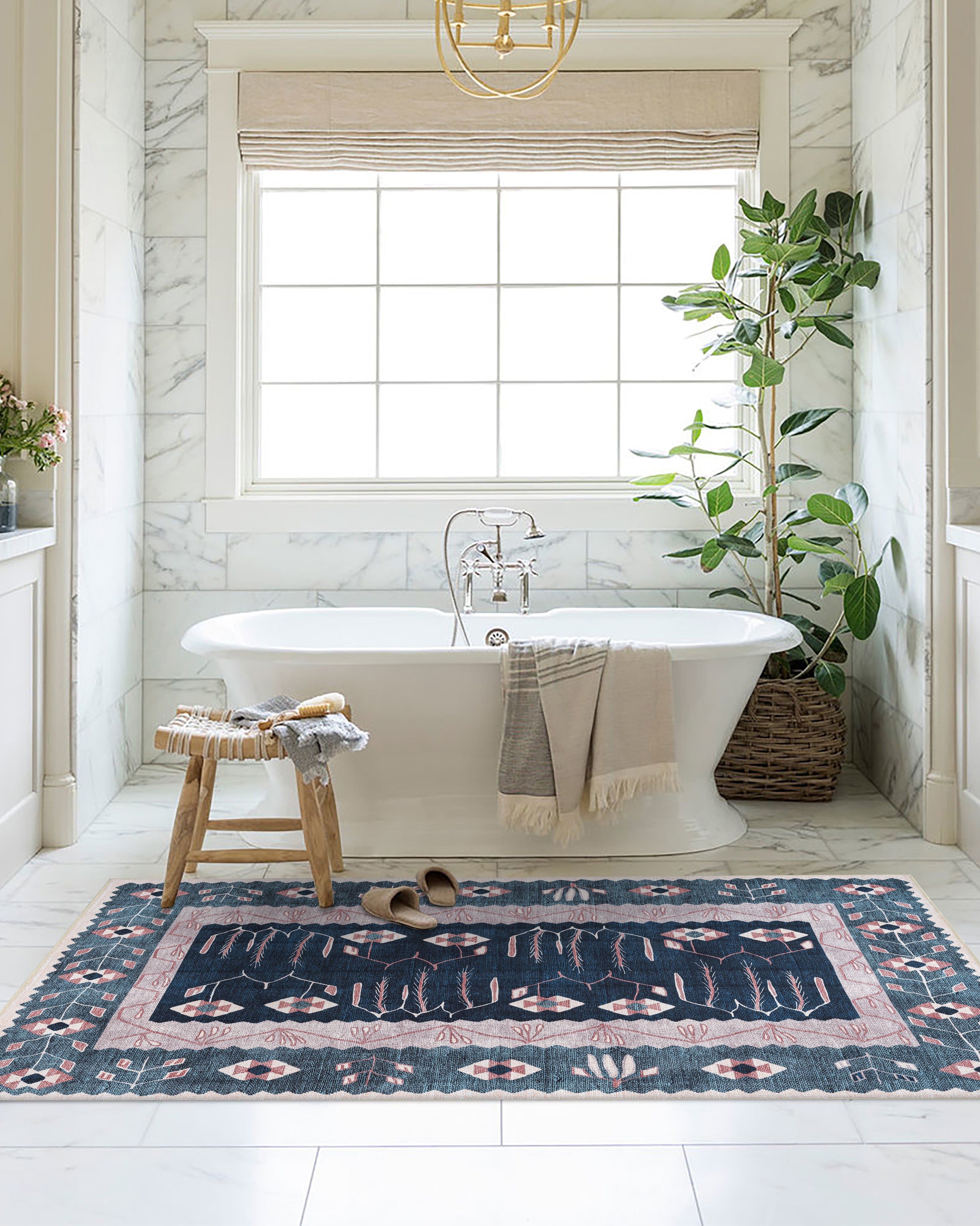 Marceline Navy Blue Floral Turkish Kilim Rug