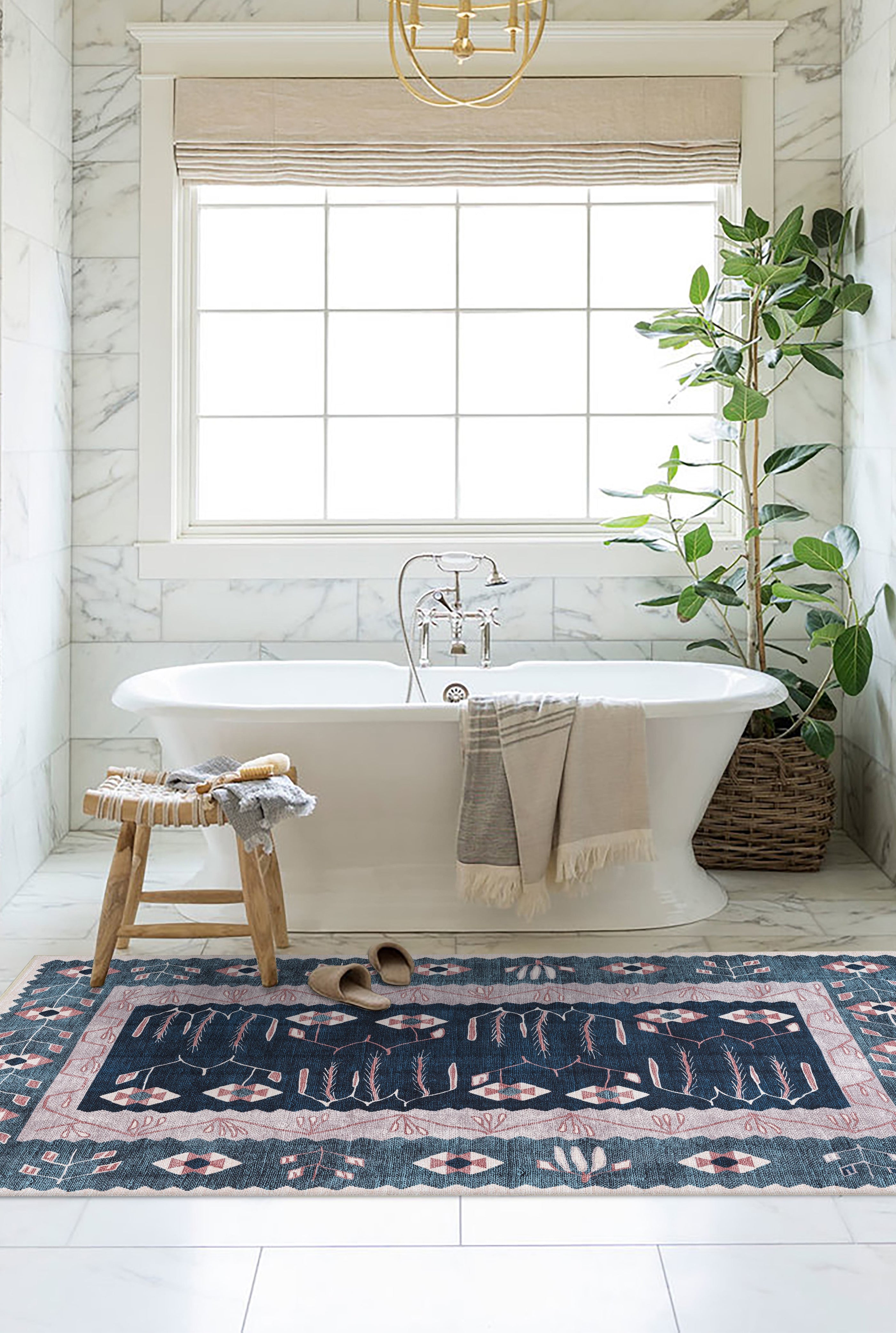 Marceline Navy Blue Floral Turkish Kilim Rug