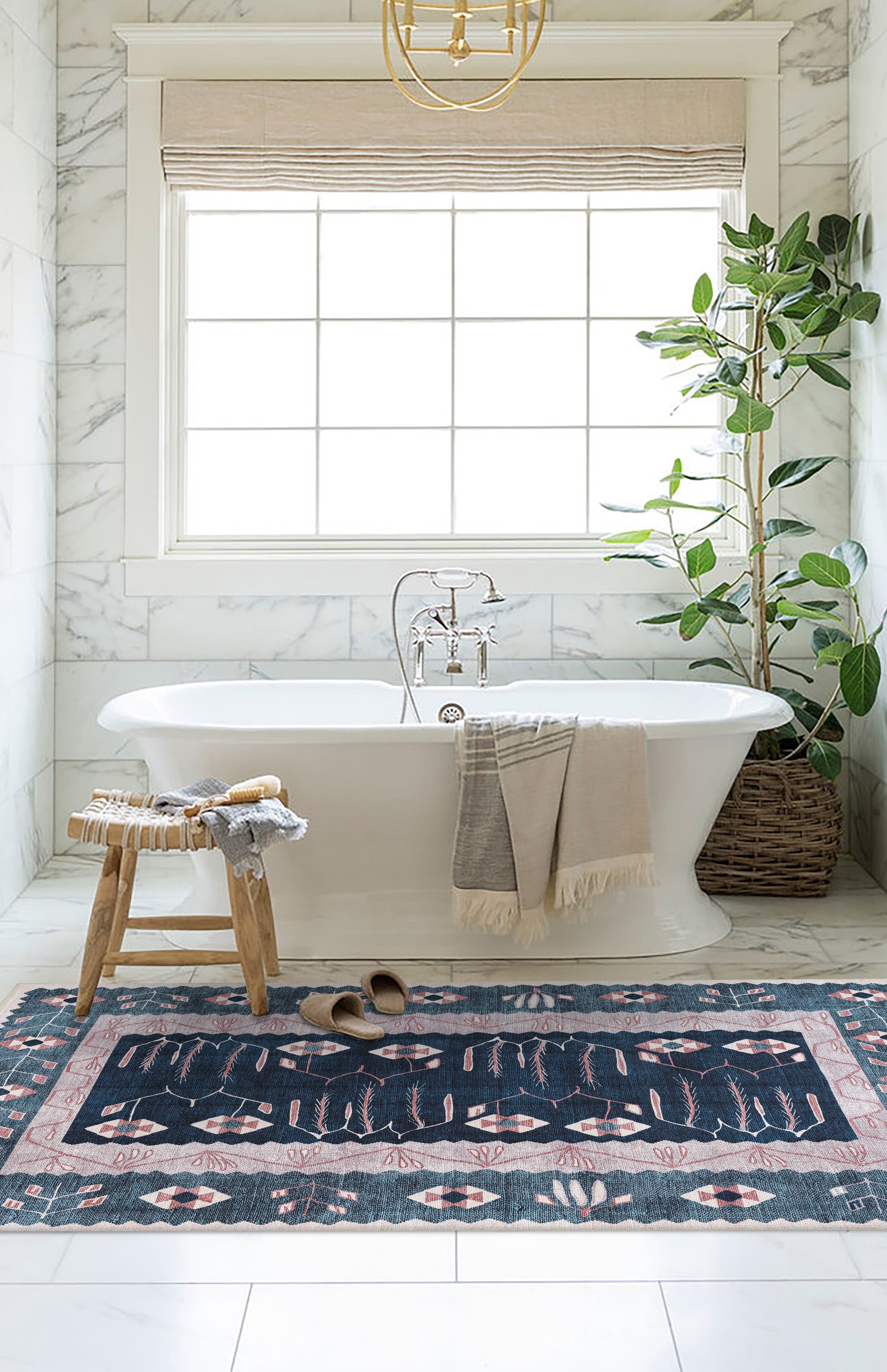 Marceline Navy Blue Floral Turkish Kilim Rug