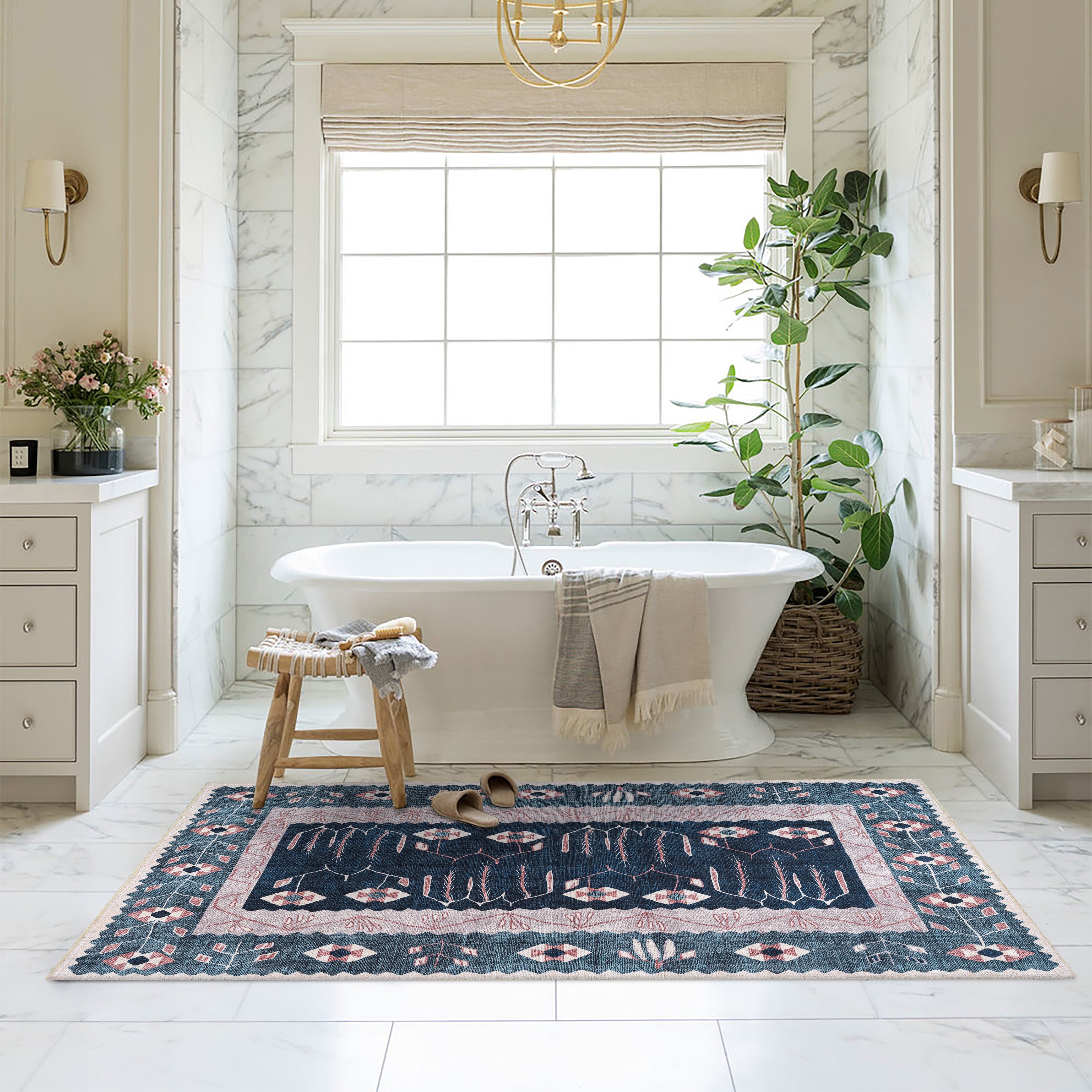 Marceline Navy Blue Floral Turkish Kilim Rug